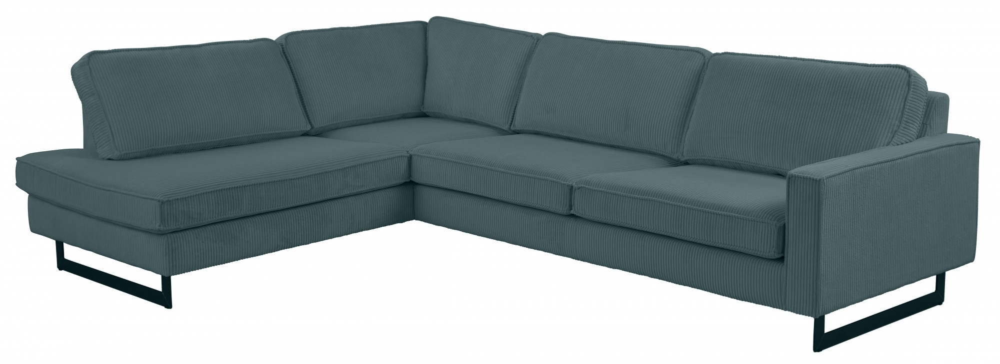 Places of Style Ecksofa »Pinto, 290 cm, Cord, Chenille, Lederoptik, Ottomane links / rechts«, mit Keder, schwarze Metallfüße, Wellenunterfederung