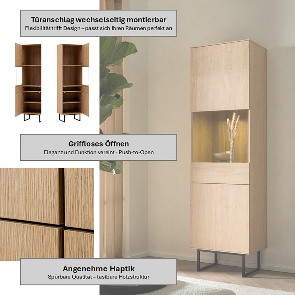 Home affaire Vitrine »Lund, moderner Hochschrank, Glasvitrine mit Kufengestell aus Metall« optisch dünner Oberboden, hochwertige Optik, ausreichend Stauraum