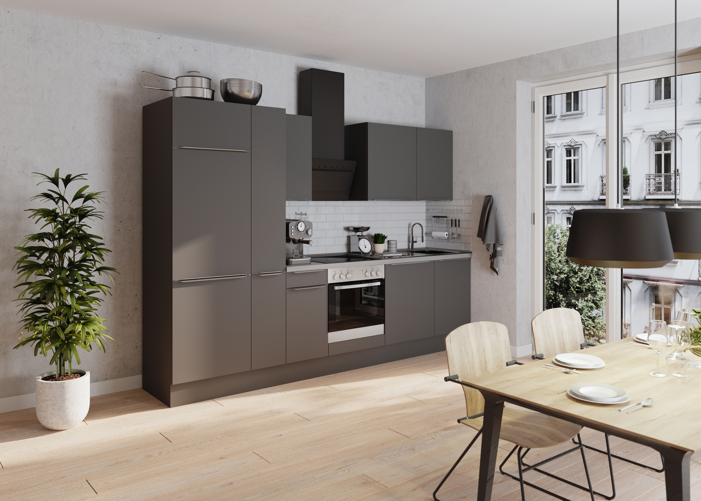 KOCHSTATION Küchenzeile »KS-Aken« Breite 300 cm, wahlweise mit E-Geräten, mit Arbeitsplatte 38 mm stark