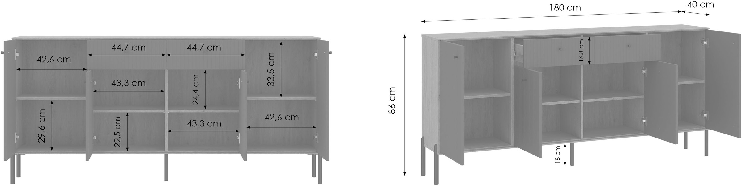 OTTO home Sideboard Sideboard, Breite 184 cm, mit geriffelten Fronten, auf Metallfüßen