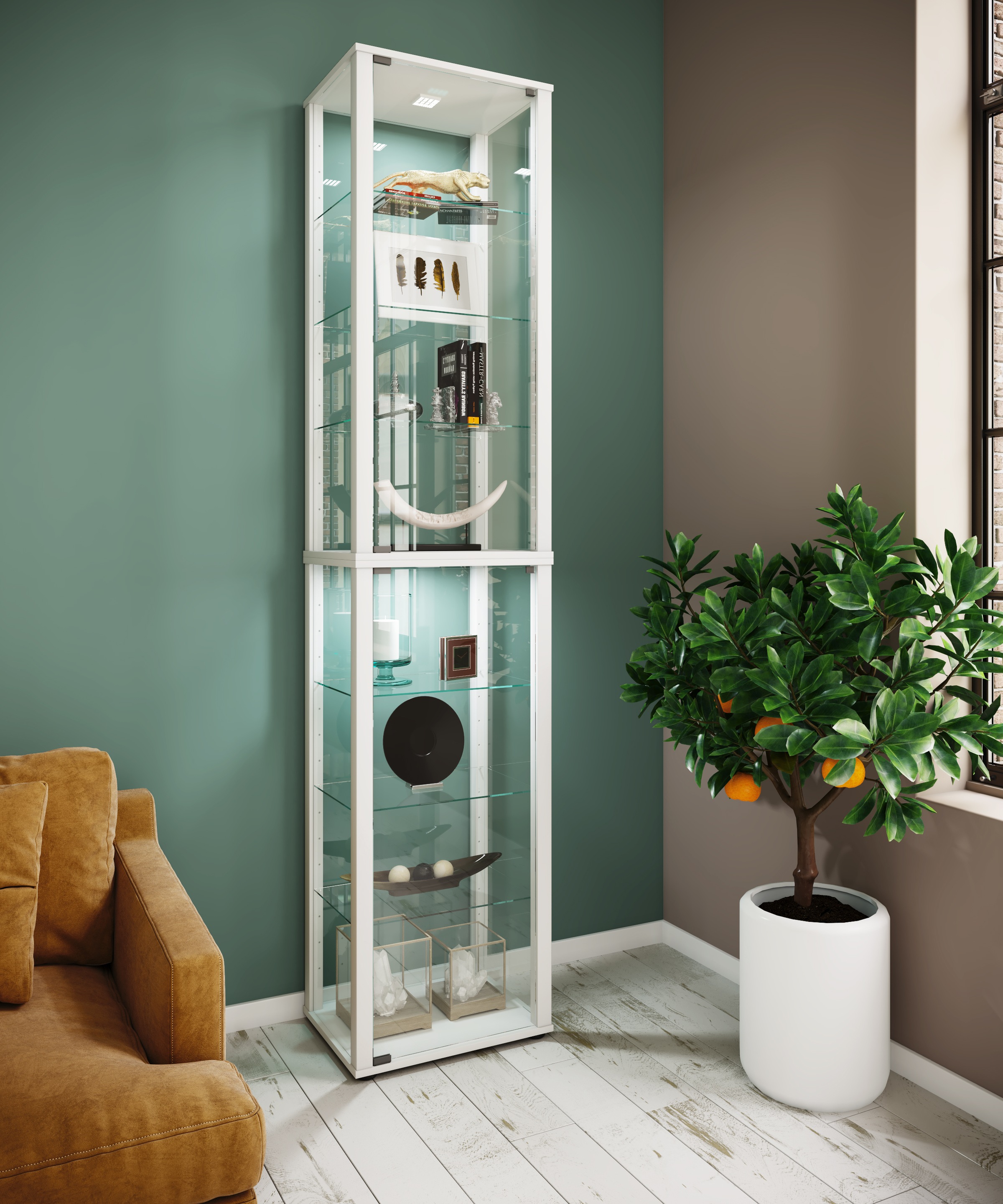 VCM Standvitrine »Holz Glas Stand Vitrine Sammelvitrine Kavisa XL« 1 Stk. tlg.