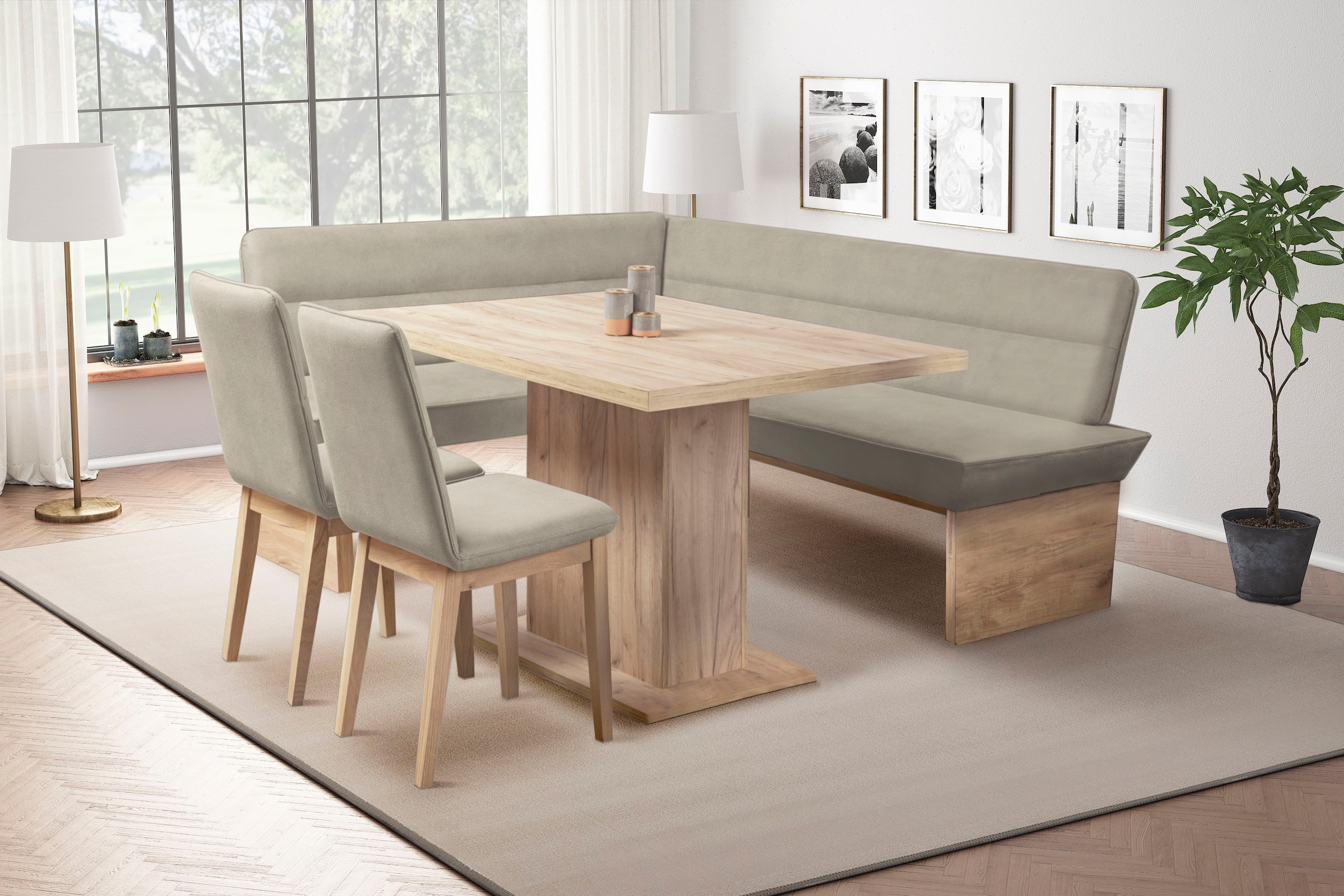 OTTO home Eckbankgruppe »Beluna + Cross Essecke Sitzgruppe Eckbank Küchenbank BESTSELLER« Set, Eckbank, 2 Stühle und Tisch, 4 Stk. tlg. Sitzgruppe Esszimmer Stühle Tisch und Bank bequem gepolstert