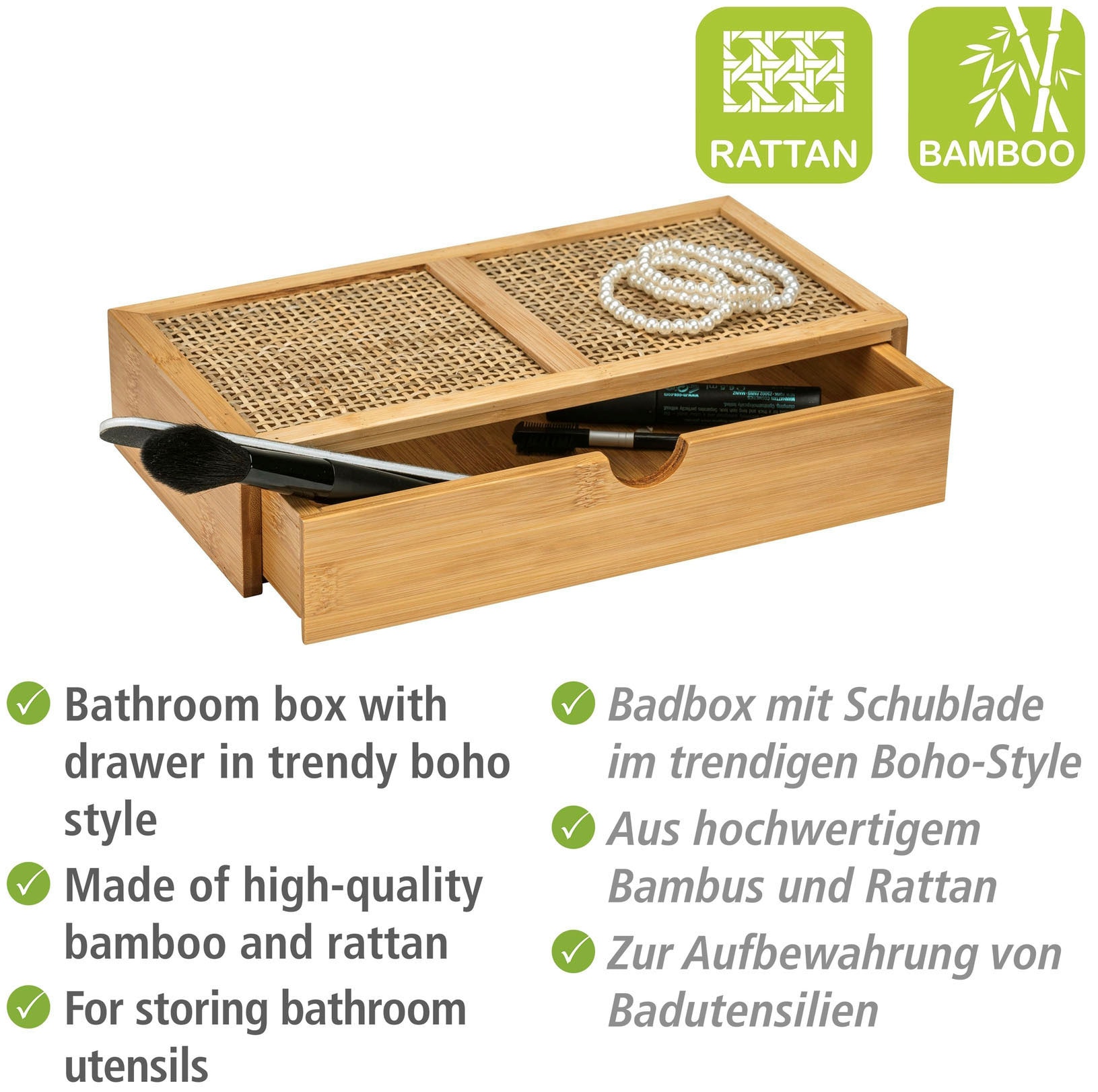 WENKO Badorganizer »Allegre«, (1 St.), mit Schublade, aus Bambus und Rattan