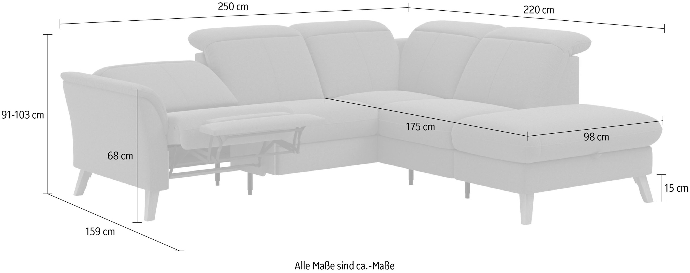 sit&more Ecksofa »Romero L-Form«, wahlweise mit oder ohne TV-Funktion, Bettfunktion, Bettkasten