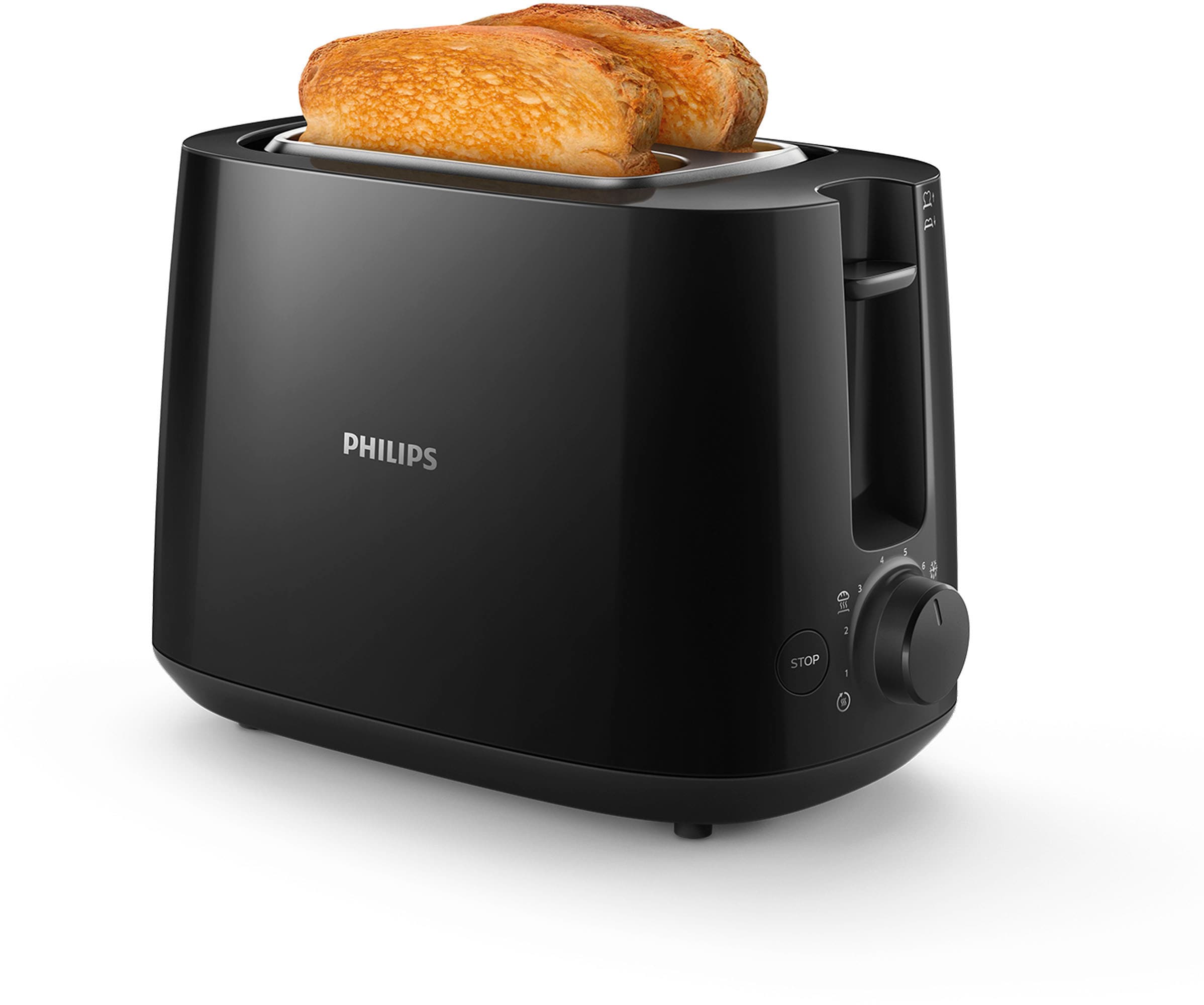 Philips Toaster »HD2581/90 Daily Collection«, 2 kurze Schlitze, 830 W, integrierter  Brötchenaufsatz, 8 Bräunungsstufen, schwarz mit 3 Jahren XXL Garantie