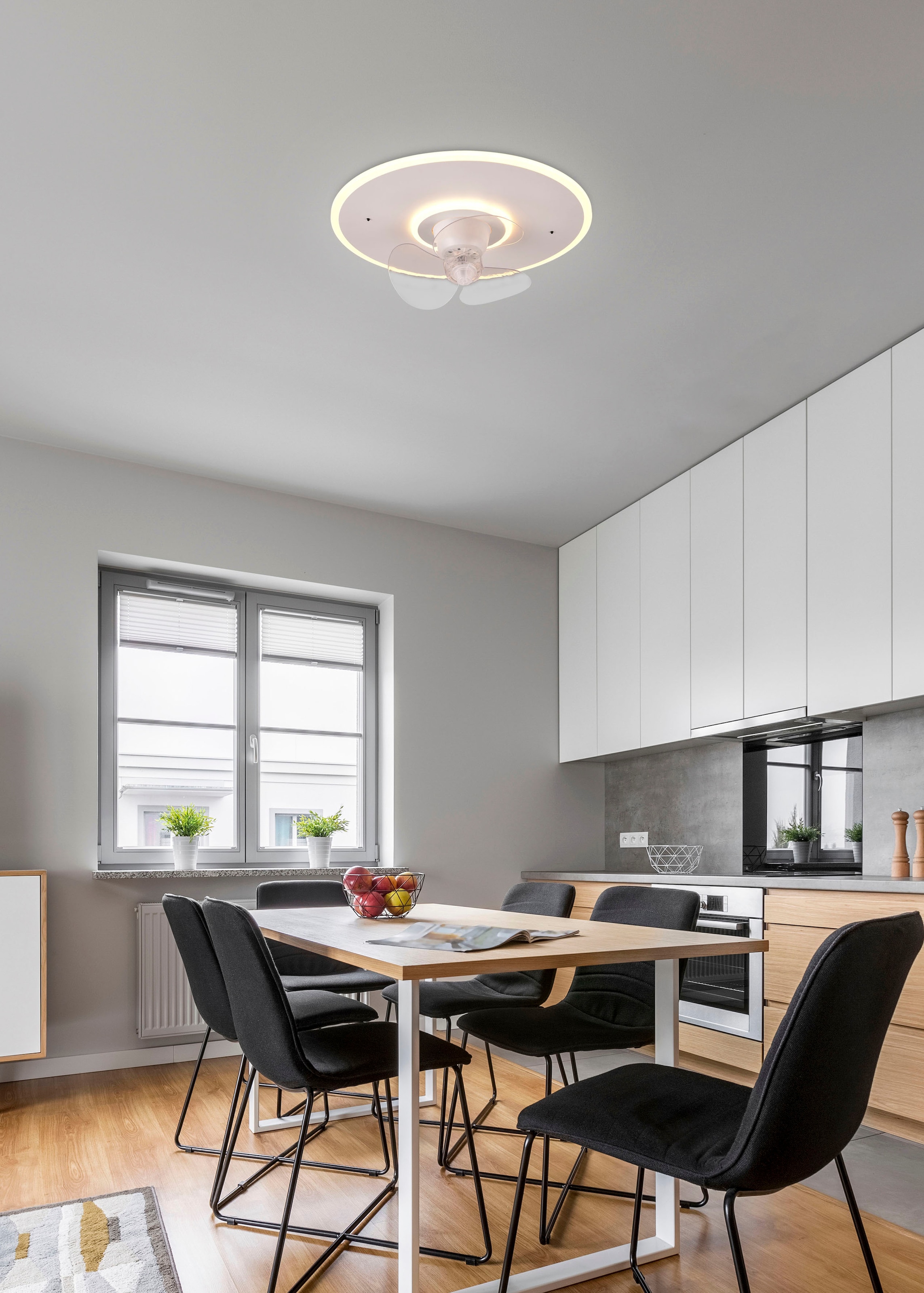 REALITY Leuchten LED Deckenleuchte »Nybro Deckenventilator« LED-Board 1 Stk. warmweiß - kaltweiß Deckenlampe, Ventilator 3 Stufen, Fernbedienung,Lichtfarbe einstellbar