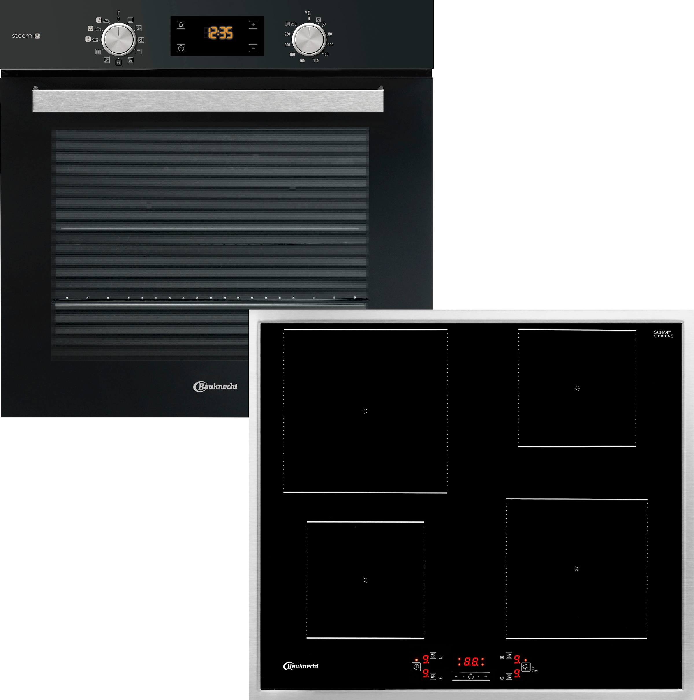 BAUKNECHT Backofen-Set »BAK5S KP8V2 BLG«, mit 2-fach-Teleskopauszug, Pyrolyse-Selbstreinigung,...