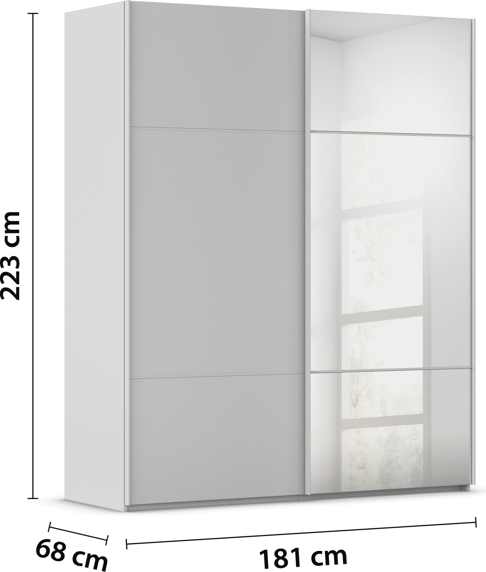 rauch Schwebetürenschrank »Kleiderschrank Schrank Garderobe Schlafzimmerschrank SCALE-TRIO«, edle dreigeteilte Front mit 2 Zierleisten und Spiegel MADE IN GERMANY