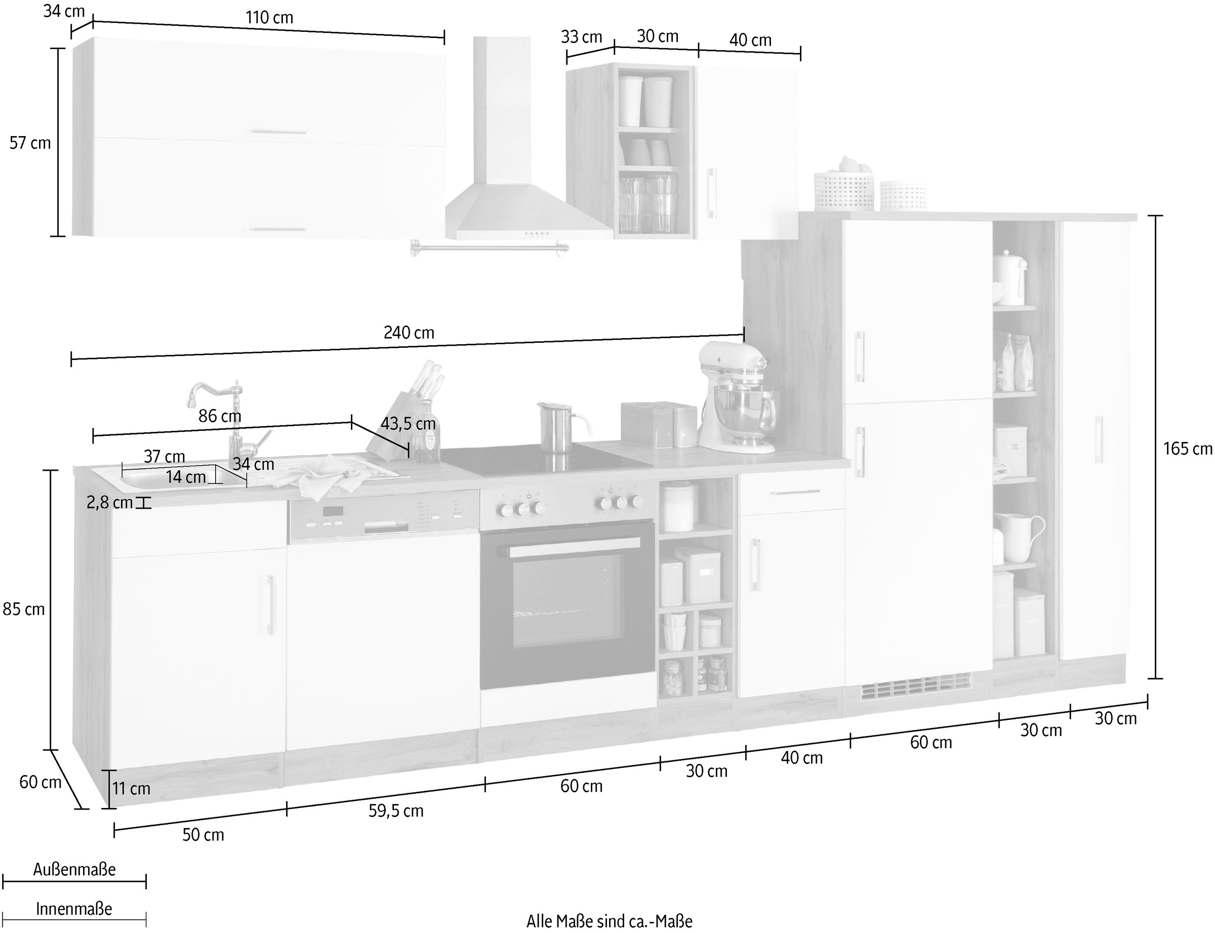 KOCHSTATION Küchenzeile »KS-Colmar« mit E-Geräten, Breite 360 cm