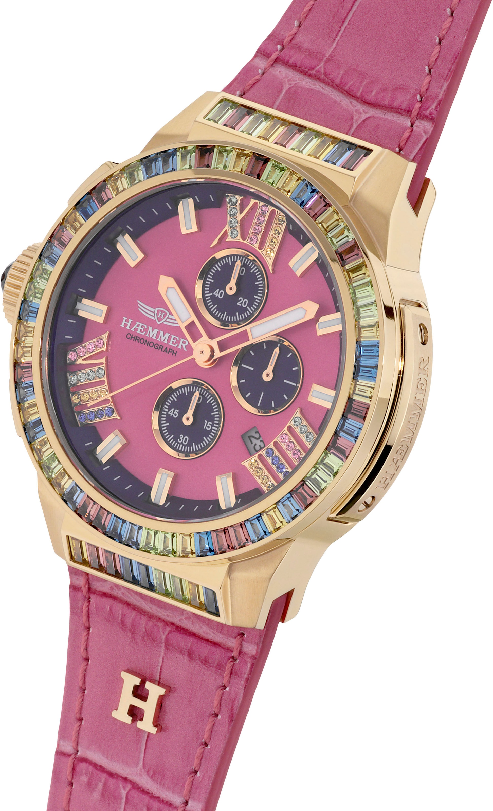 HAEMMER GERMANY Chronograph »GLORIOUS«, Quarzuhr, Damenuhr, Datum, Stoppfunktion, Saphirglas, Lederarmband