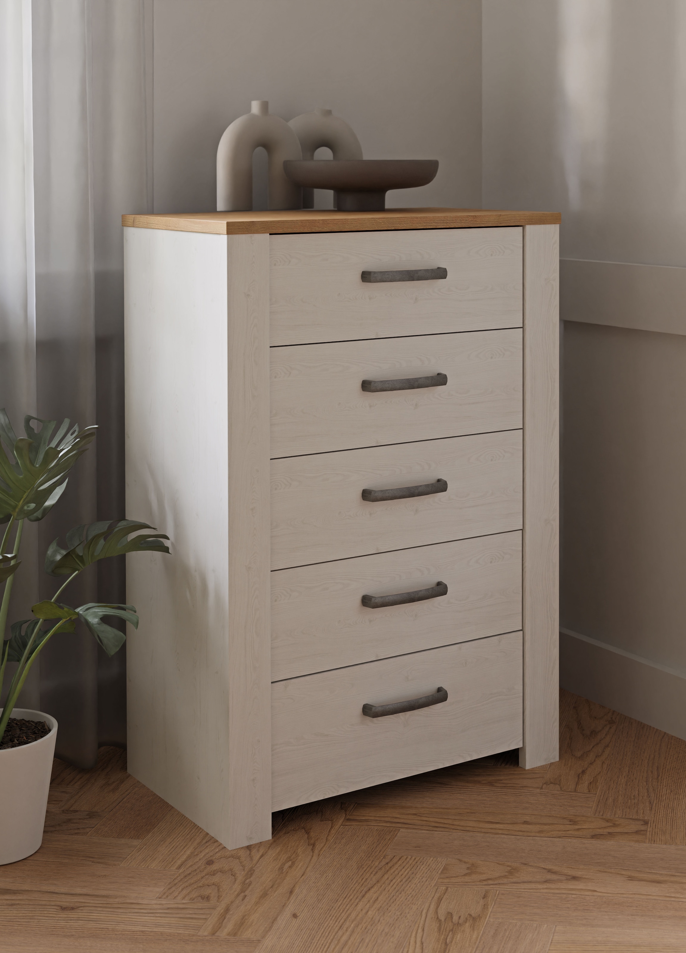 FORTE Kommode »Bohol« B/H/T71,7/106,2/42 cm, 5 Schubkästen, Landhaus