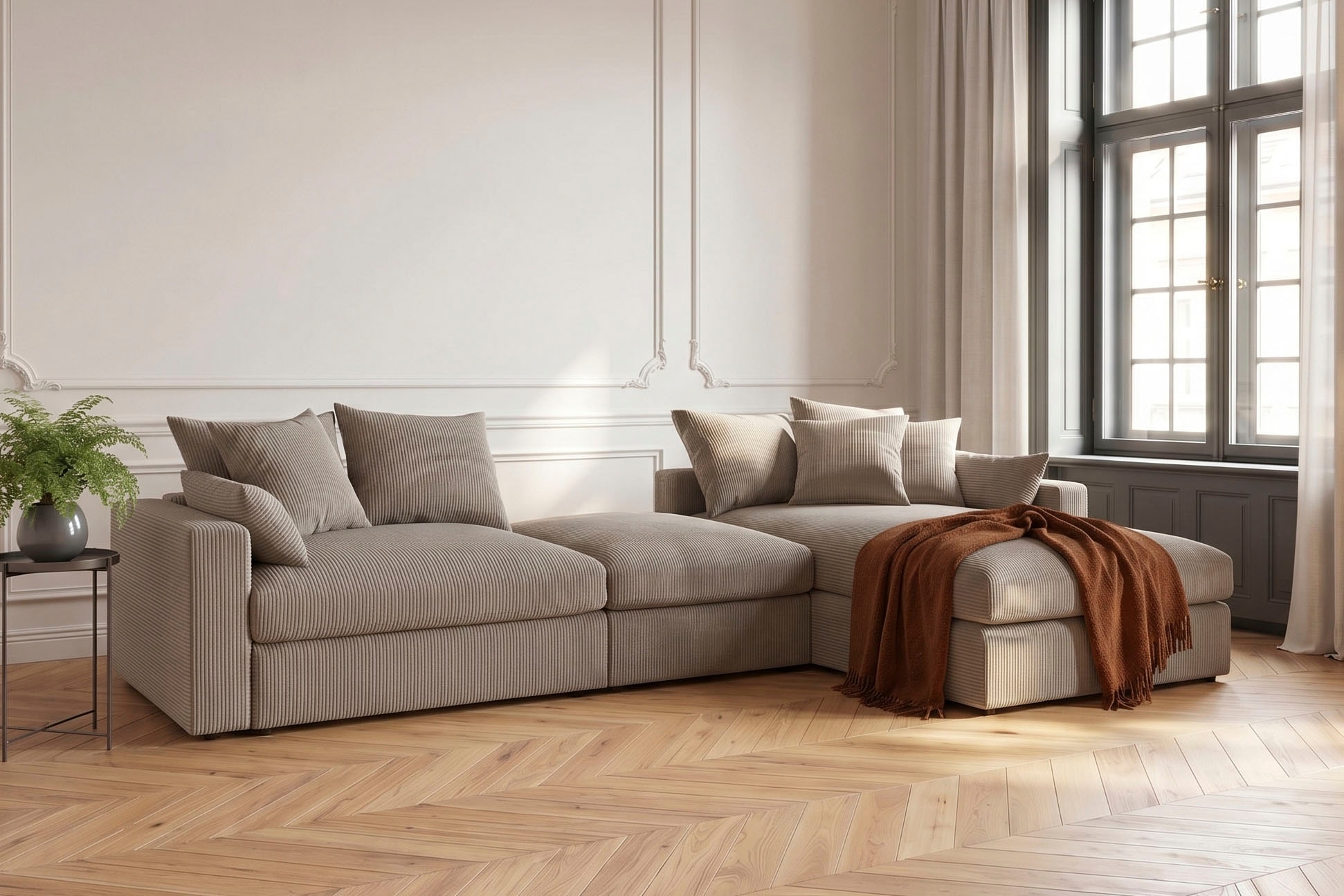 OTTO home Ecksofa »Cosy Lounge U-Form, Breite 351 cm« Mega-Sofa mit Cordstoff bezogen, mit Federkern & 5 Zierkissen