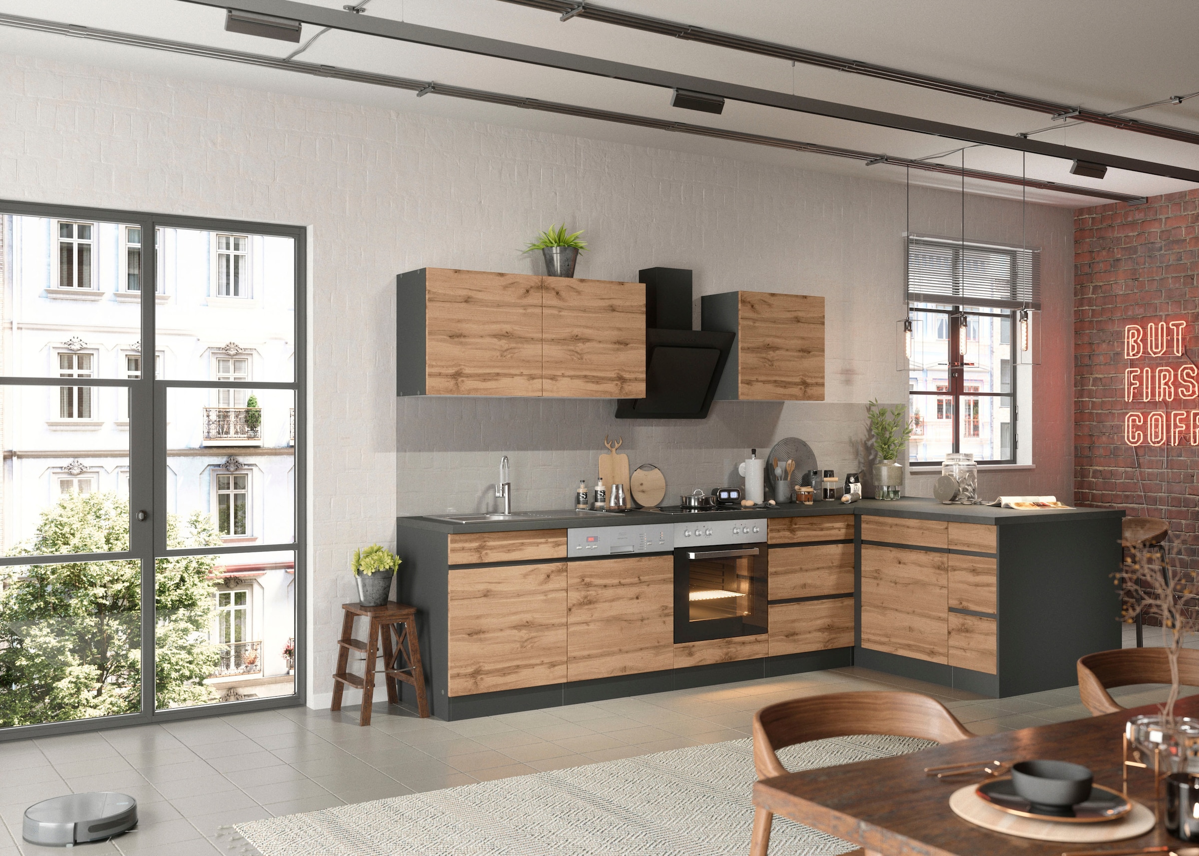 KOCHSTATION Winkelküche »KS-Riesa« Stellbreite 340x150 cm, wahlweise mit oder ohne E-Geräte