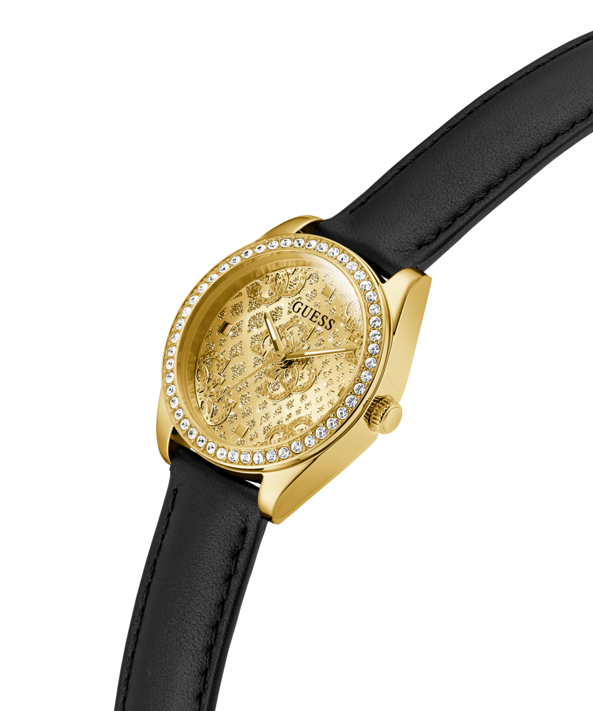Guess Quarzuhr »BOA« Armbanduhr, Damenuhr, Lederarmband, Kristallsteine