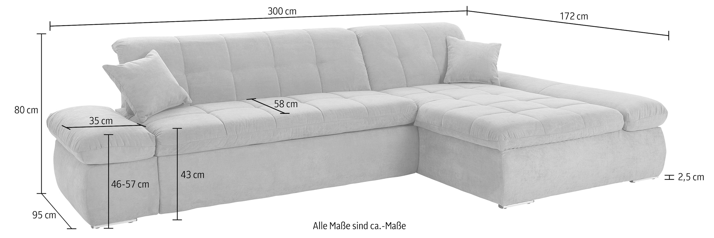 DOMO collection Ecksofa »Moric Luxus - B/T/H 300/172/80 cm, XXL-Format«, L-Form, 140kg Belastung/Sitz, in Cord, Chenille, Kunstleder