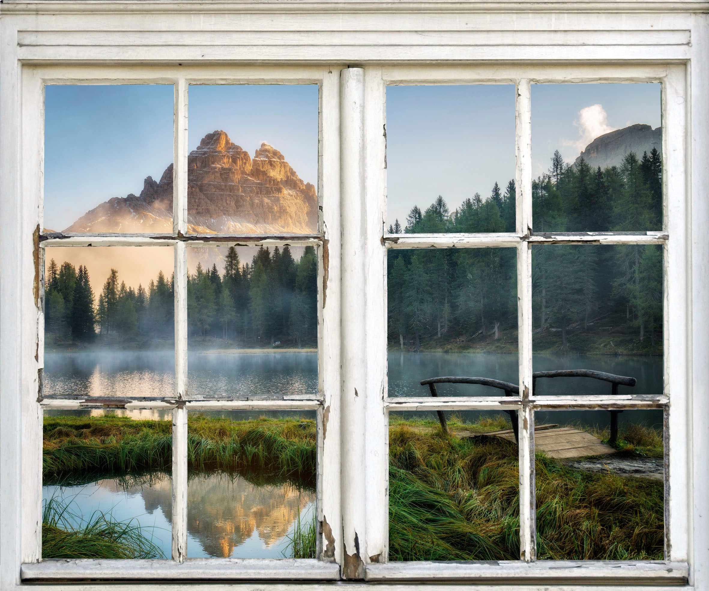 queence Wandsticker »Landschaft«, Wandsticker, Wandbild, selbstklebend, Berge, See, Brücke