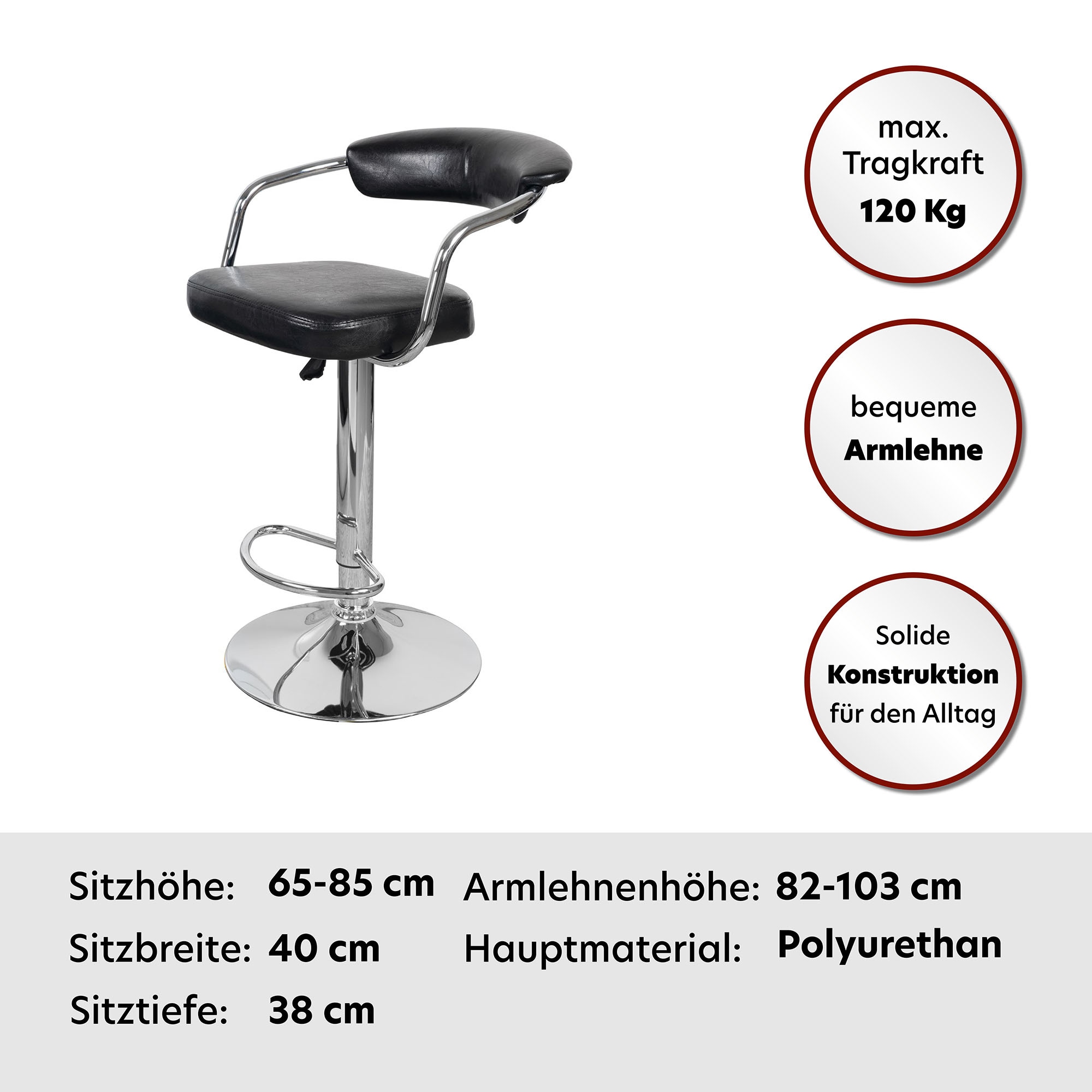 Kayoom Hochstuhl »Barstuhl Midnight 525 2er-Set, in Leder-Optik, Barhocker«, (Set), 2 St., pflegeleicht, höhenverstellbar, komfortabel, drehbar
