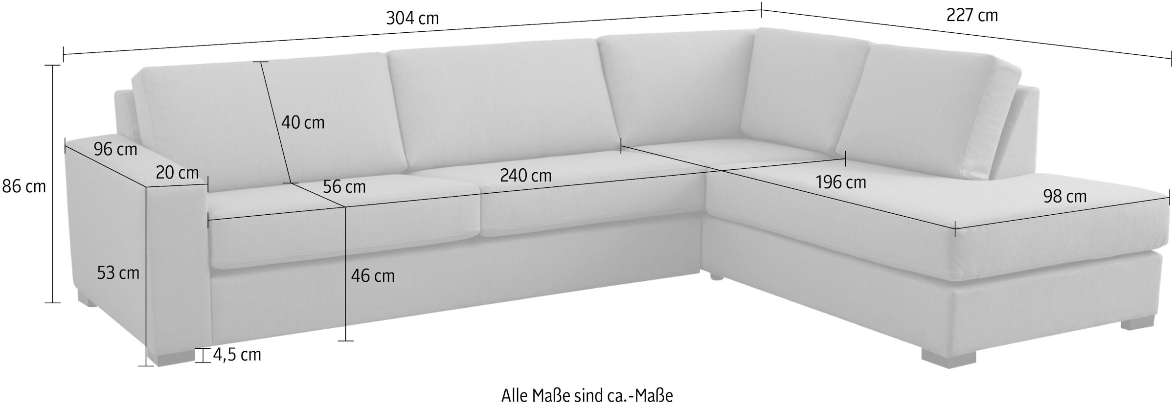 Home affaire Ecksofa »Branwell« Breite 304 cm, Struktur fein, mit Wellenunterfederung