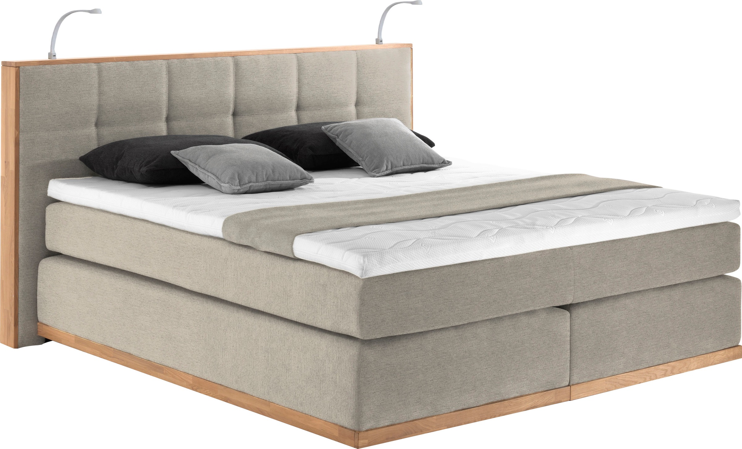 Places of Style Boxspringbett Vinton, mit LED-Beleuchtung, Massivholzrahmen, verschiedene Härtegrade auswählbar