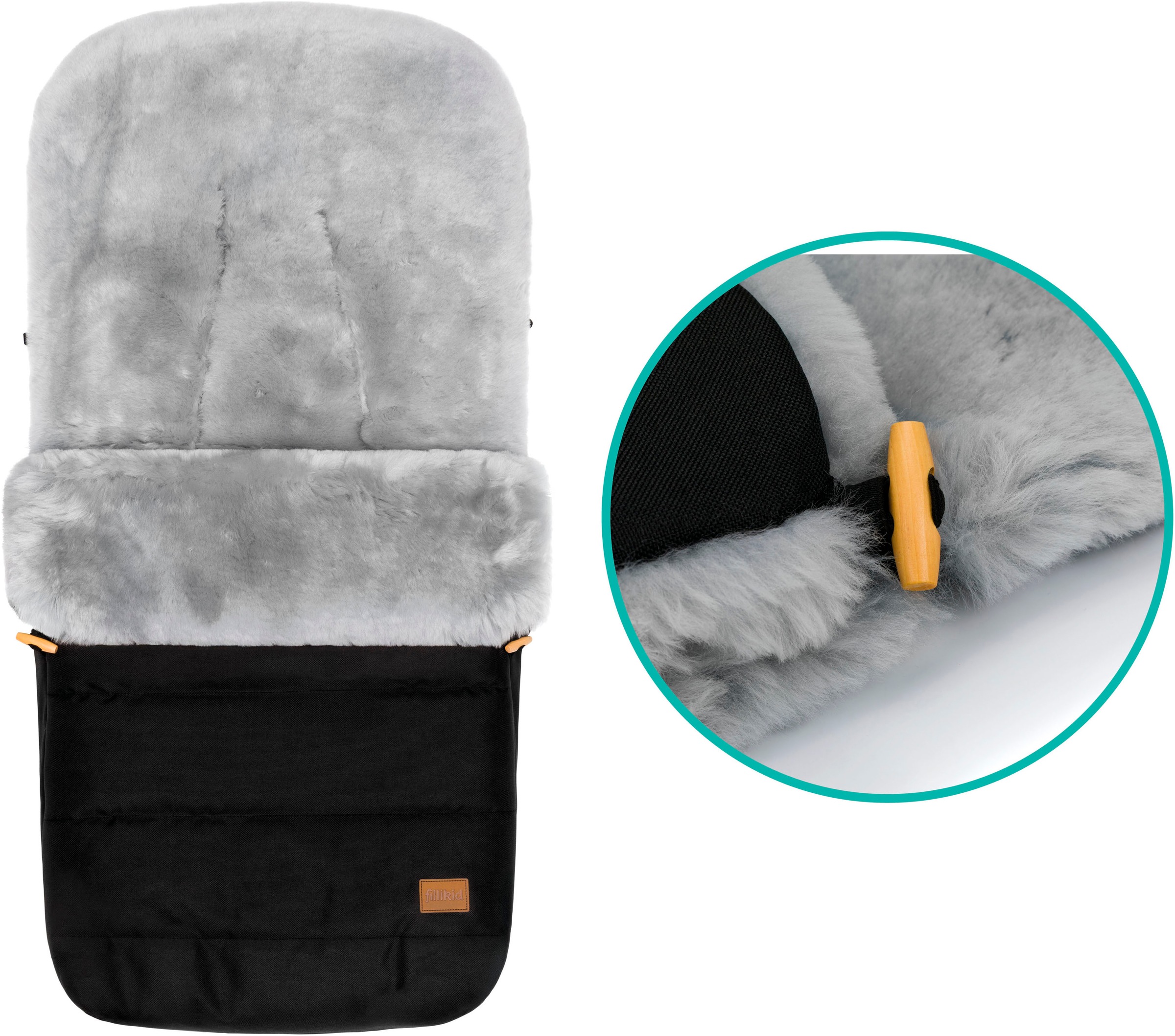 Fillikid Fußsack »Bernina Alpina, schwarz, Lammfell grau, Winterfußsack«
