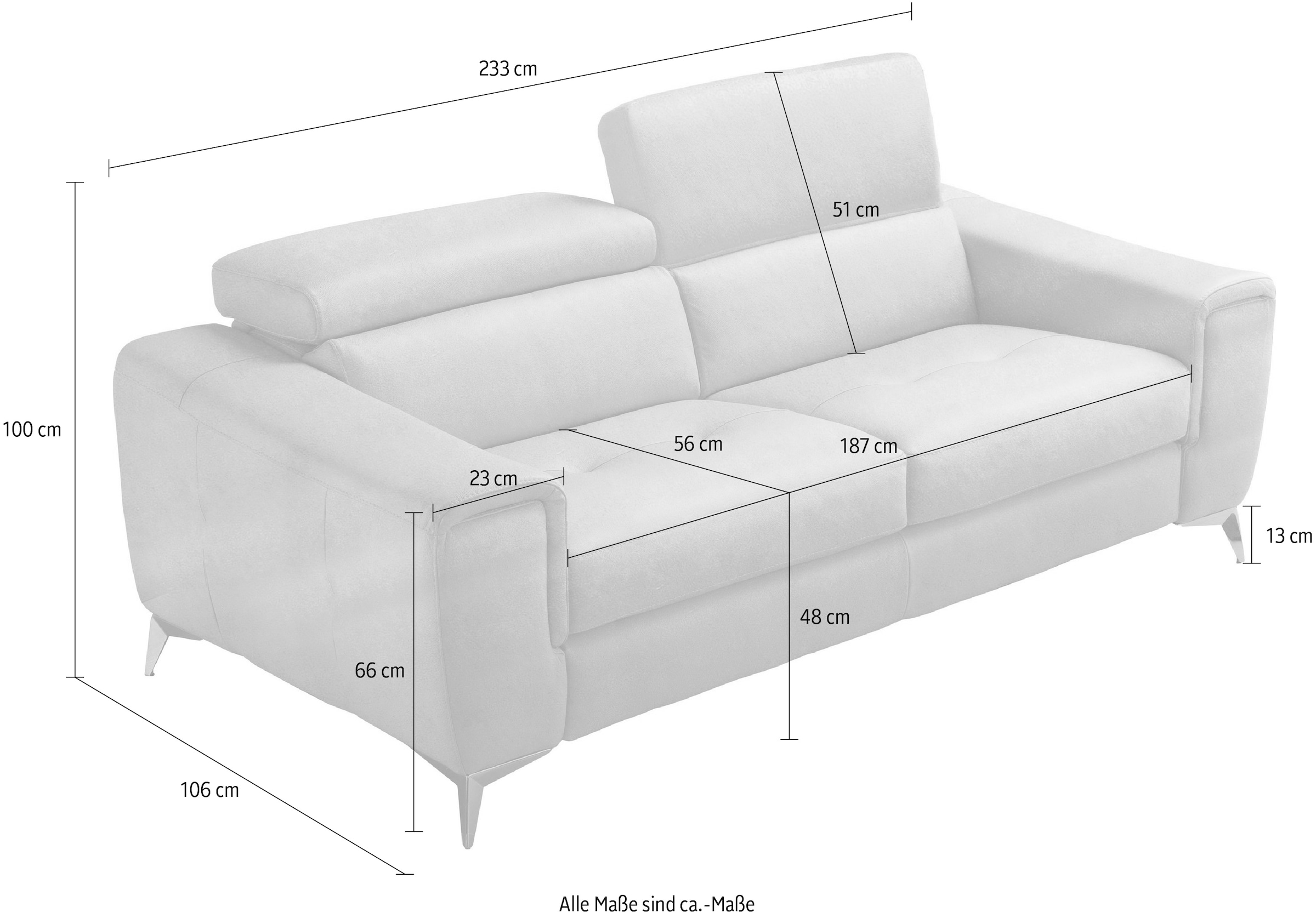 Egoitaliano Schlafsofa »Francine Designsofa, Loungesofa mit Dauerschlaffunktion, Breite 233 cm«, Bettfunktion, Luxus-Microfaser Lederoptik, ozeanblau, Fußfarbe chrom