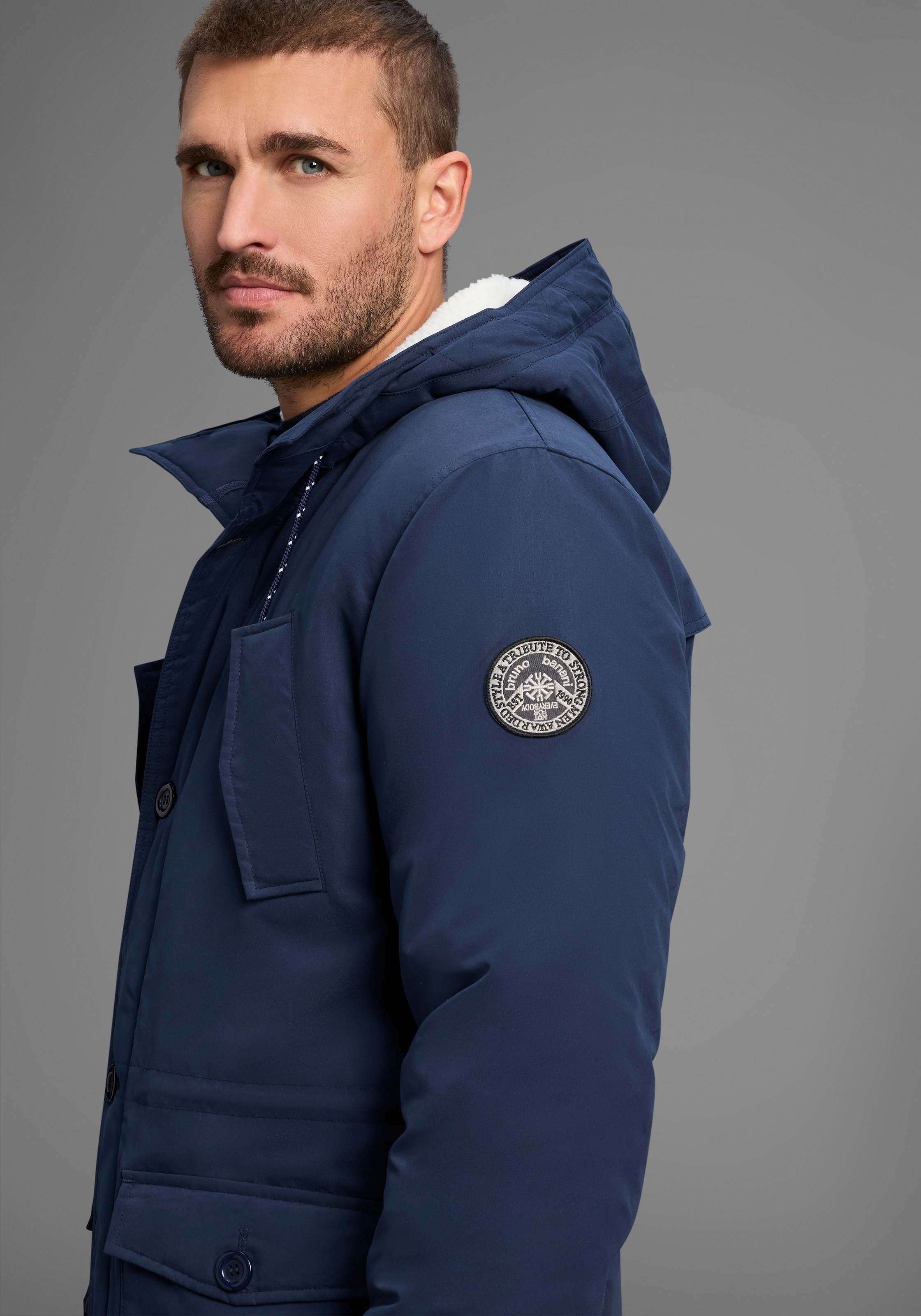 Bruno Banani Parka mit Kapuze Winterjacke mit Teddy Fleece gefüttert und anpassbarer Kapuze