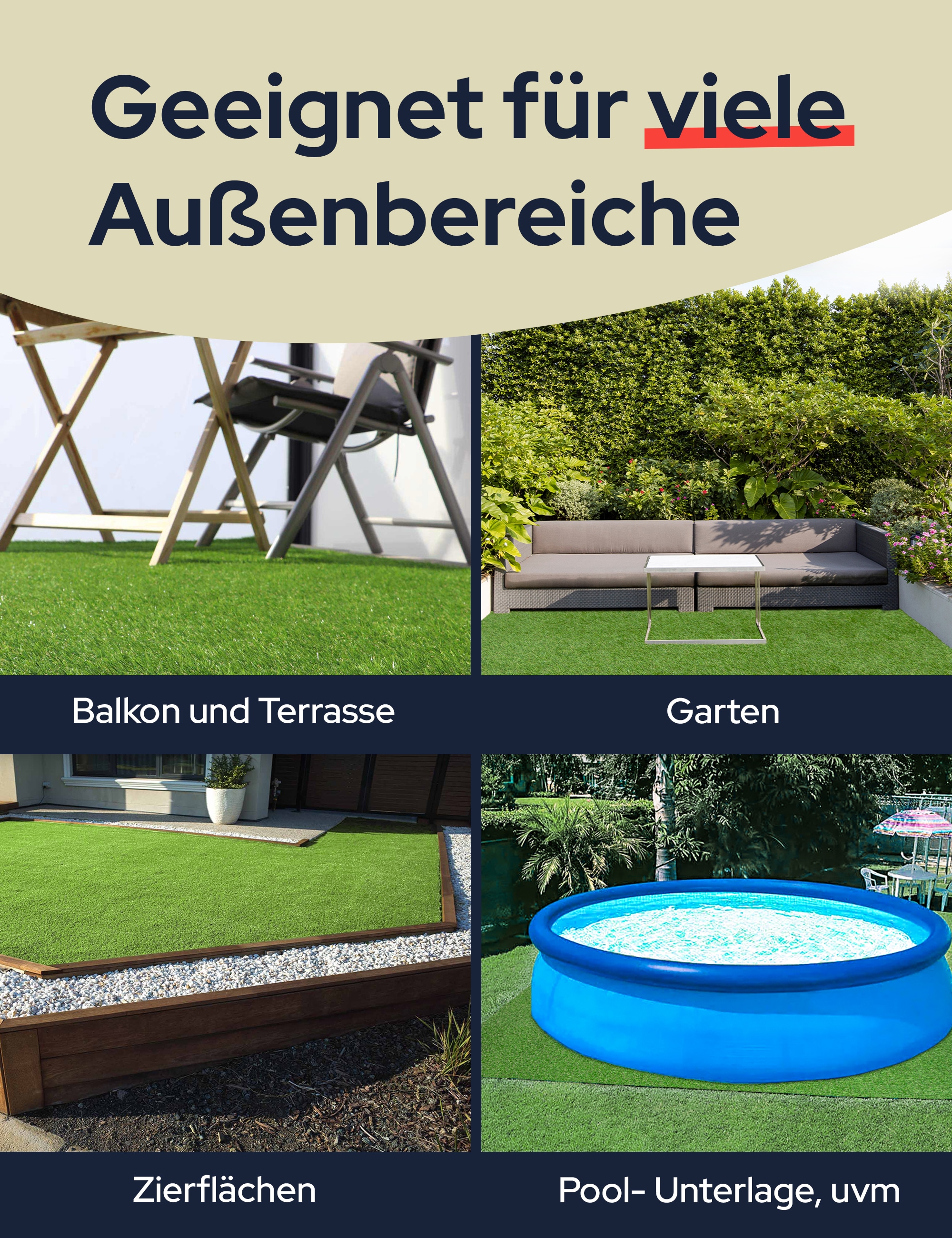 Primaflor-Ideen in Textil Kunstrasen »Kunstrasen MIAMI«, rechteckig, 22 mm Höhe, natürliche Optik, wasserdurchlässig, für Balkon, Terrasse & Garten