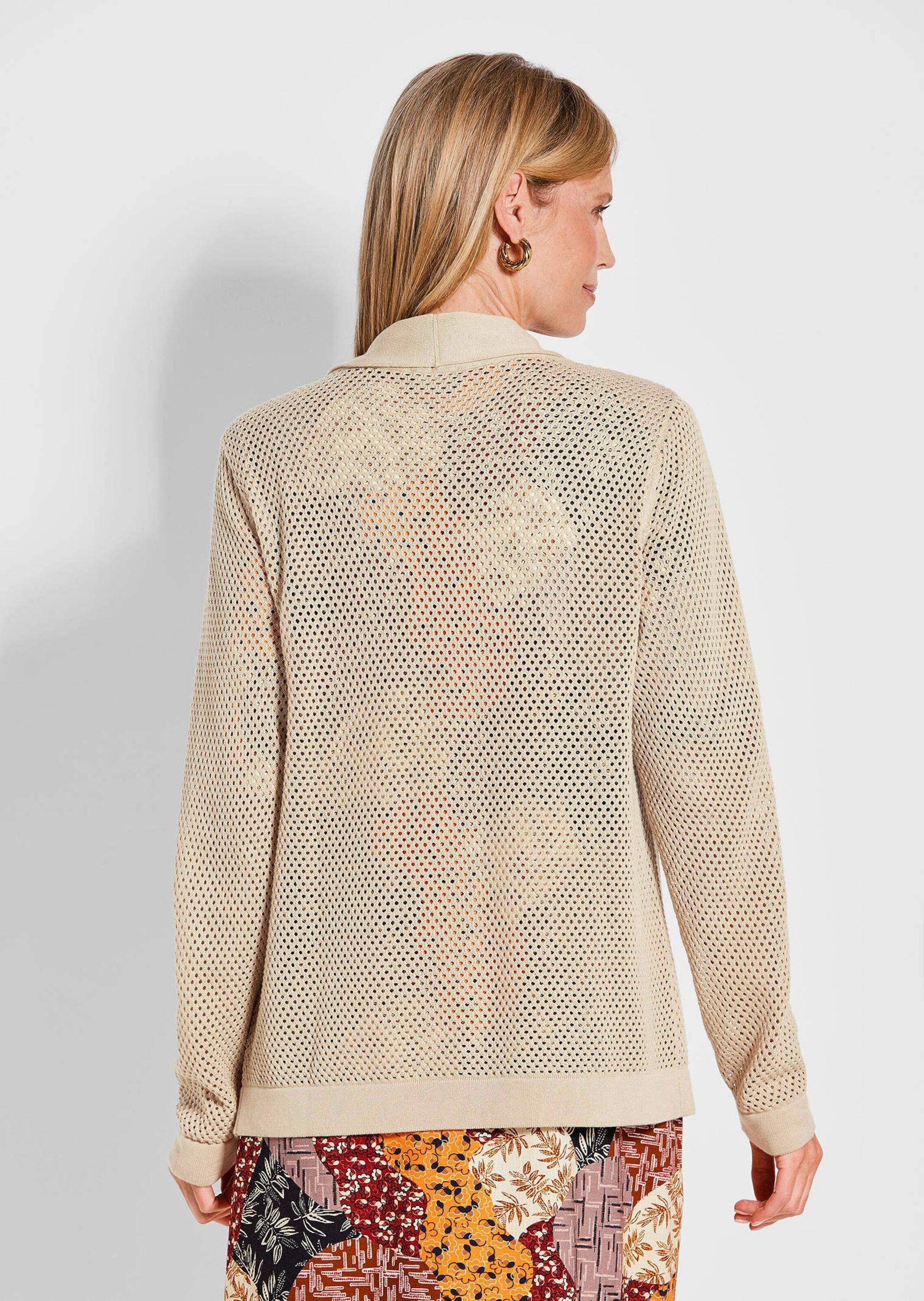 GOLDNER Strickjacke »Braune Cardigan mit Ajourmuster« Lochmuster