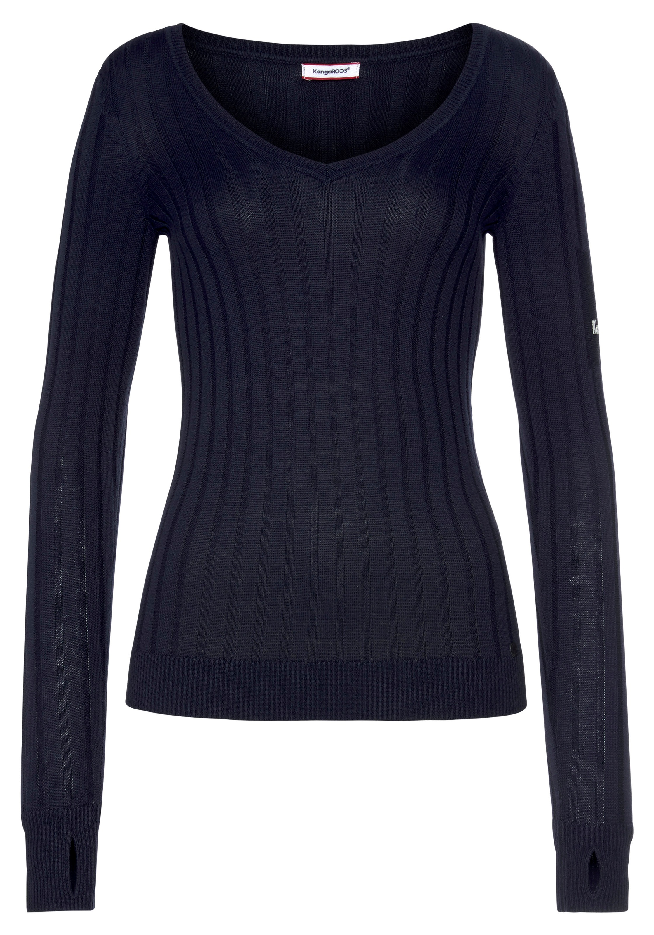 KangaROOS V-Ausschnitt-Pullover, in breit geripptem Feinstrick