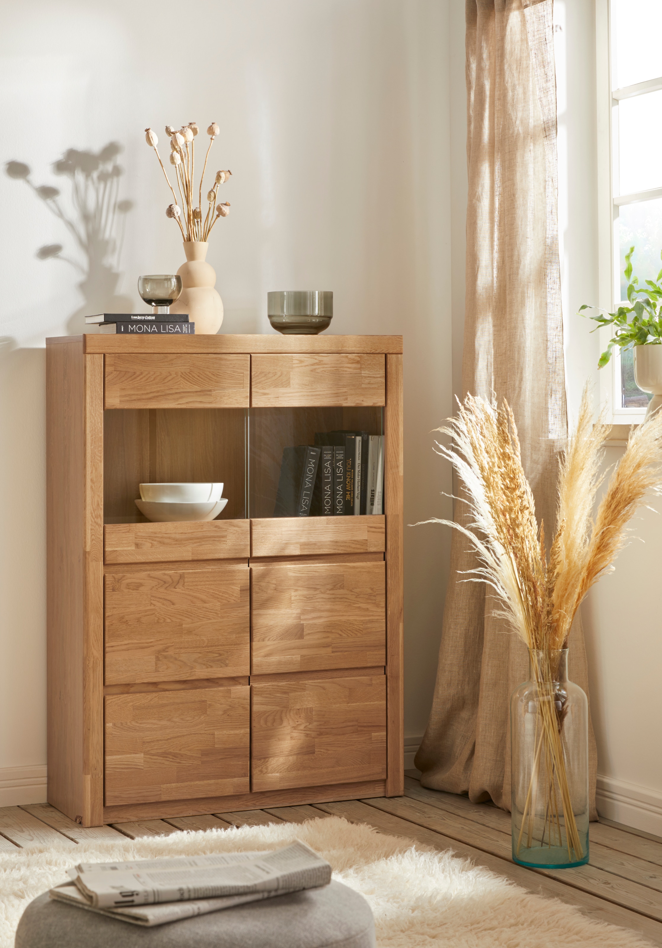Home affaire Highboard »Silkeborg«, schöne grifflose Optik, teilmassiv