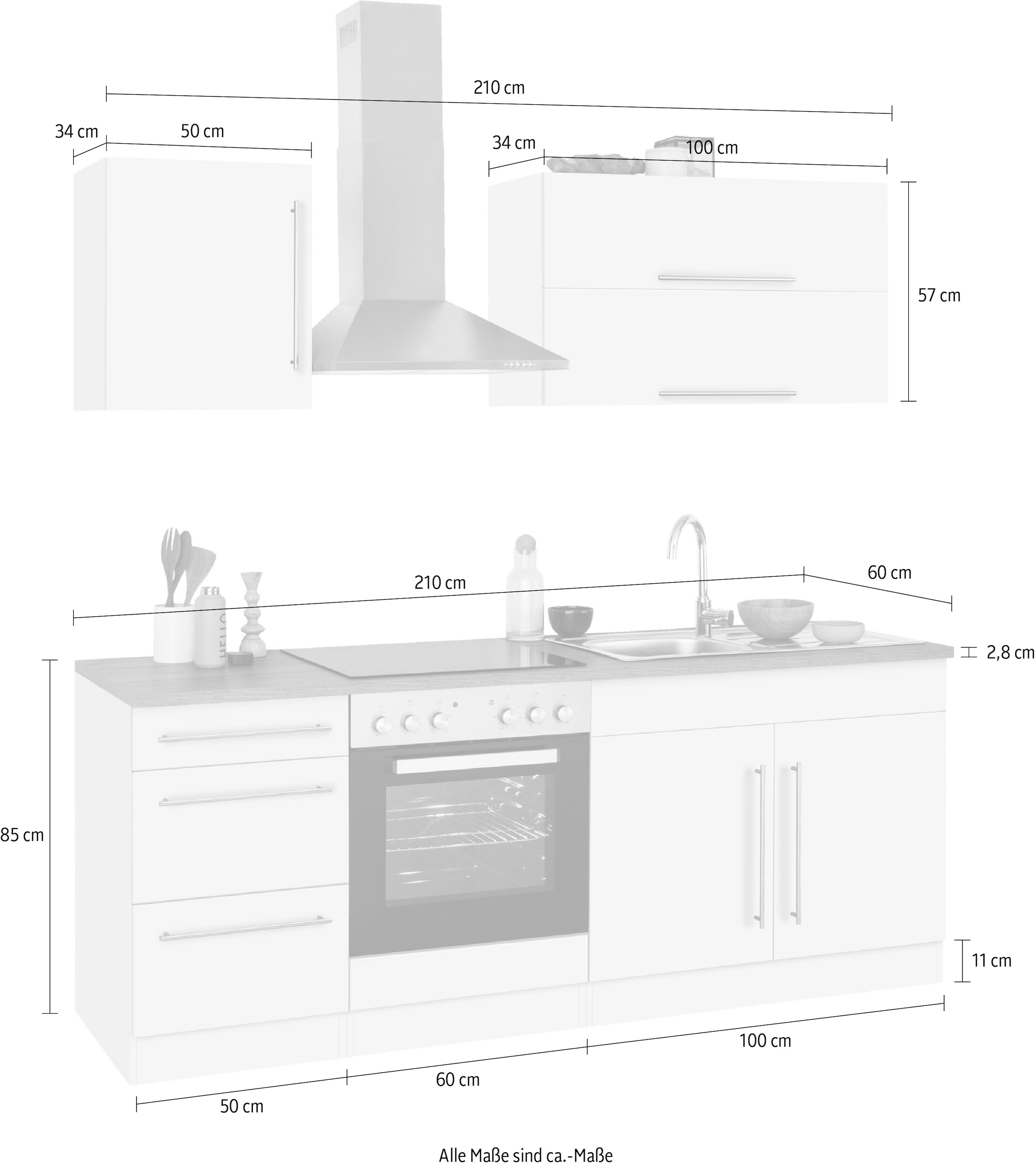 HELD MÖBEL Küchenzeile 210 ohne Breite cm »Samos«, E-Geräte, bestellen bequem