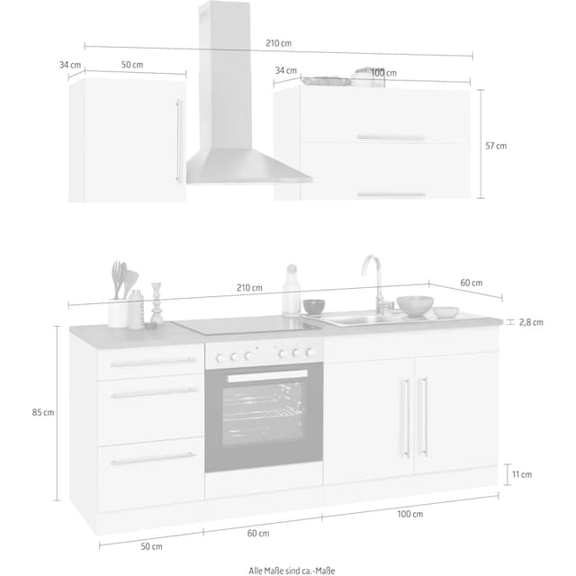 HELD MÖBEL Küchenzeile »Samos«, ohne E-Geräte, Breite 210 cm bequem  bestellen
