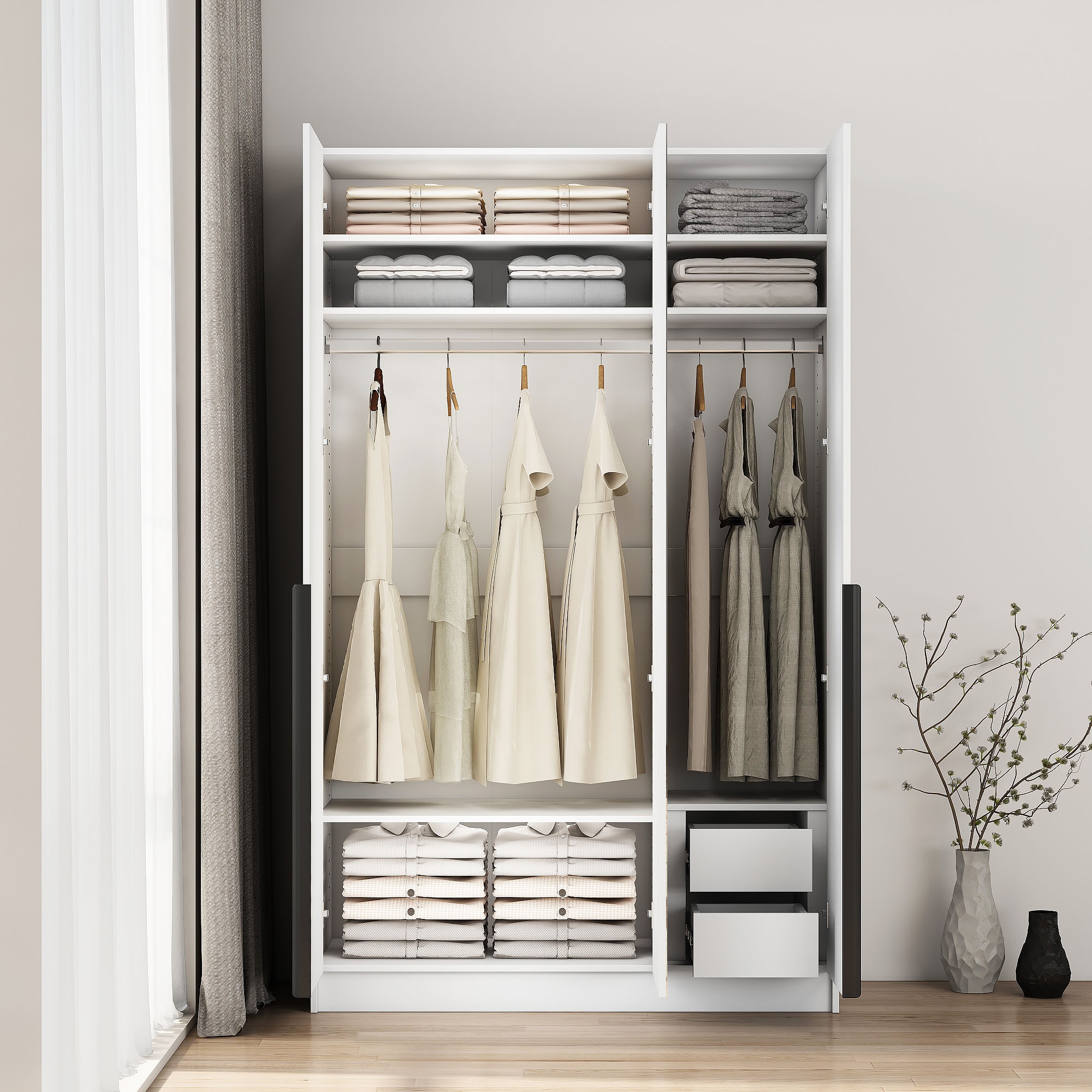 OTTO home Kleiderschrank »Annor Schlafzimmerschrank Breite 122cm hochglanz Schrank Garderobe« Drehtürenschrank mit perfekter Innenausstattung - elegante Türgriffe