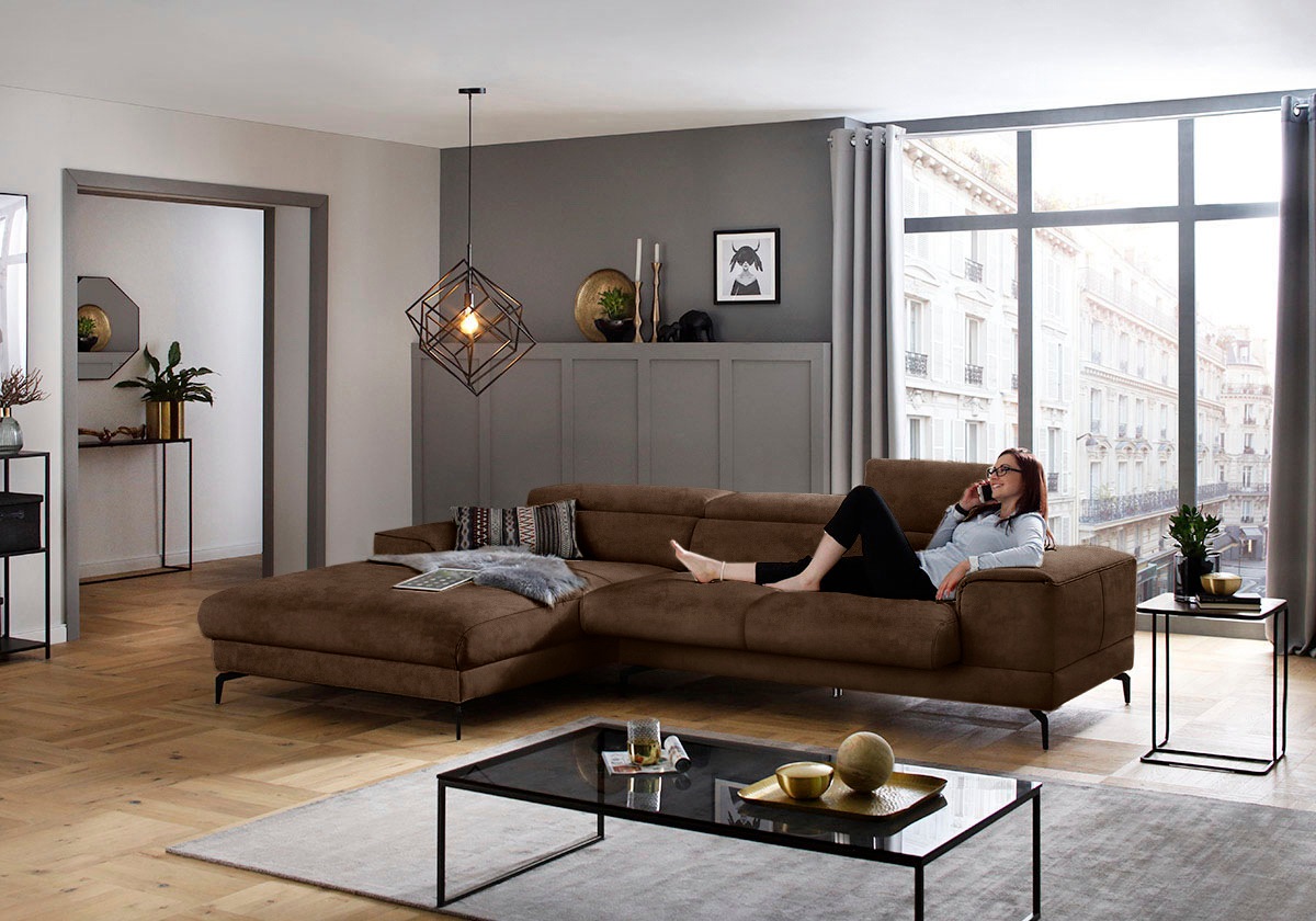 W.SCHILLIG Ecksofa »piedroo, Designsofa mit tollem Sitzkomfort, L-Form«, Kopfteilverstellung, wahlweise mit Sitztiefenverstellung, Breite 303cm