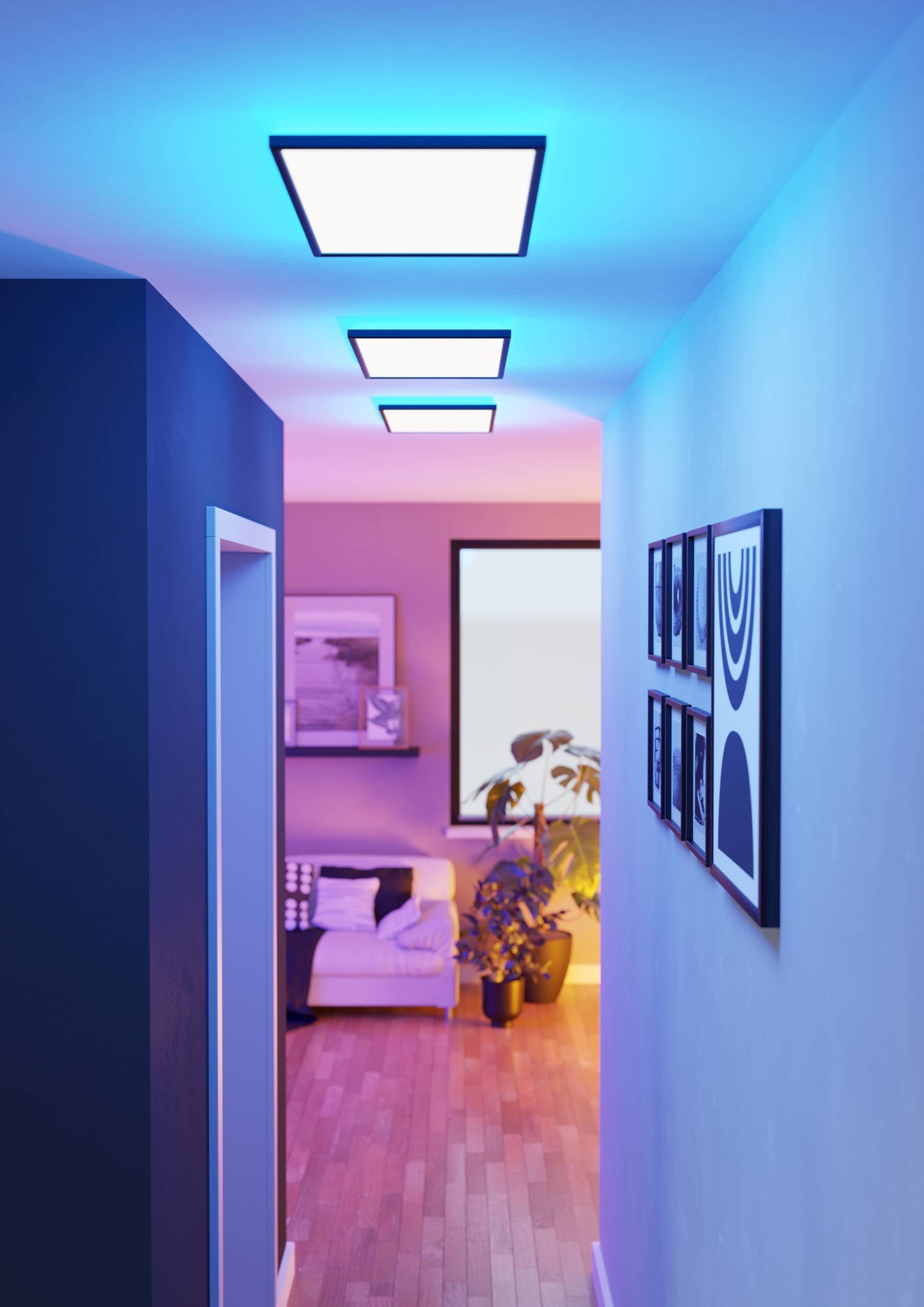 EGLO Deckenleuchte »Rovito-Z Deckenlampe, ZigBee 3.0, Kunststoff, Badezimmerlampe, IP44« LED-Modul 1 Stk. Kaltweiß | RGB Wand-/Deckenleuchte - L57 x B30 x H3 cm - schwarz - 17,2W inkl.