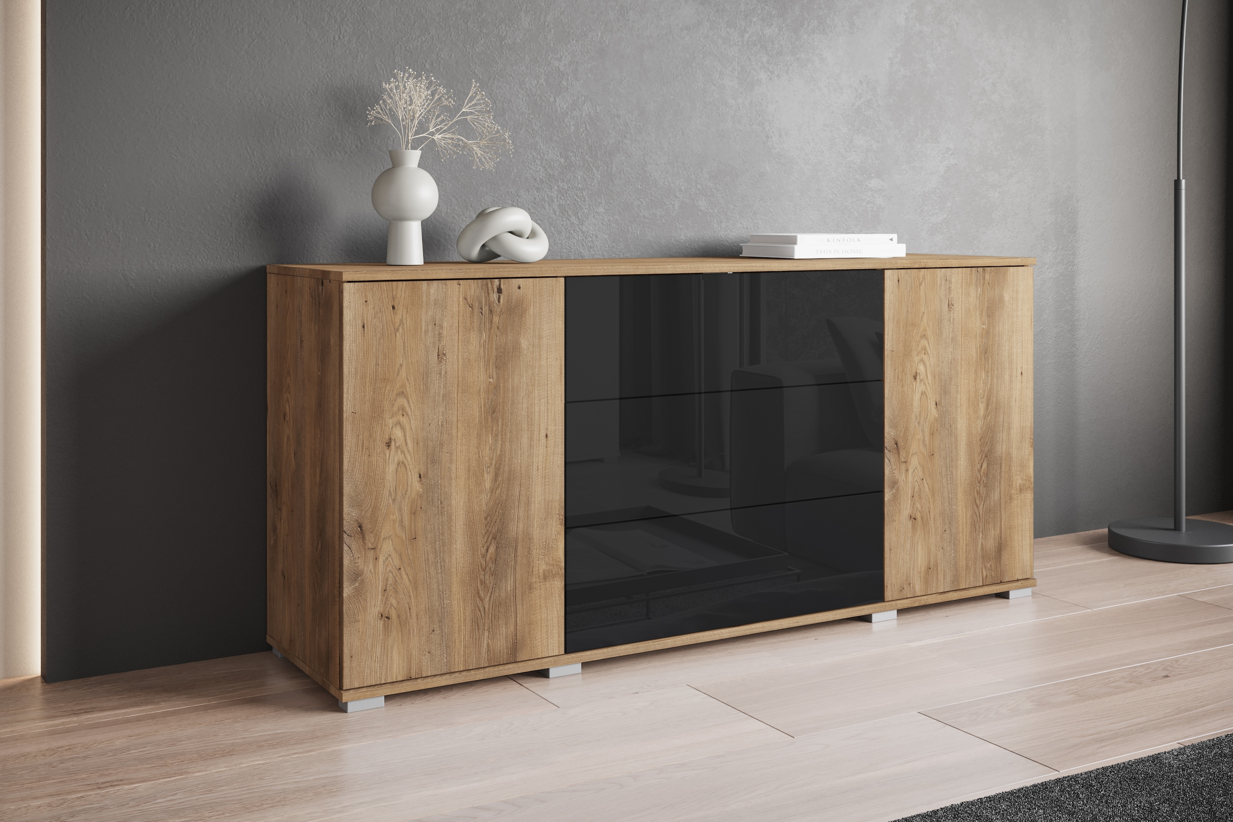 INOSIGN Sideboard »Kenia«, (1 St.), Modernes Sideboard mit 3 Schubladen und 4 Fächern, Breite 150 cm