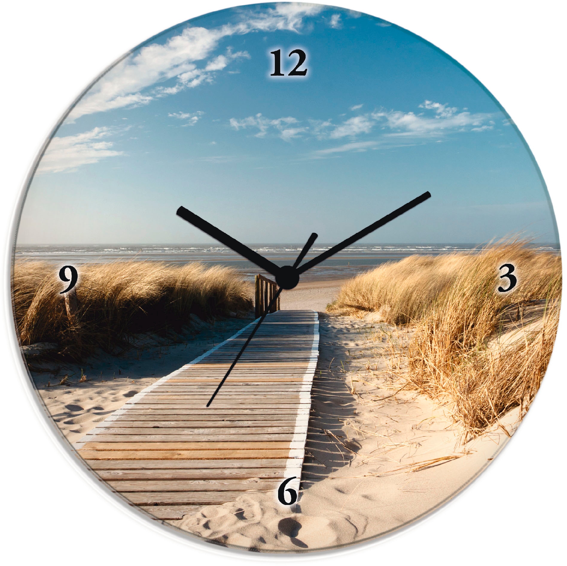 Artland Wanduhr »Nordseestrand auf Langeoog - Steg«, wahlweise mit Quarz- oder Funkuhrwerk, lautlos ohne Tickgeräusche