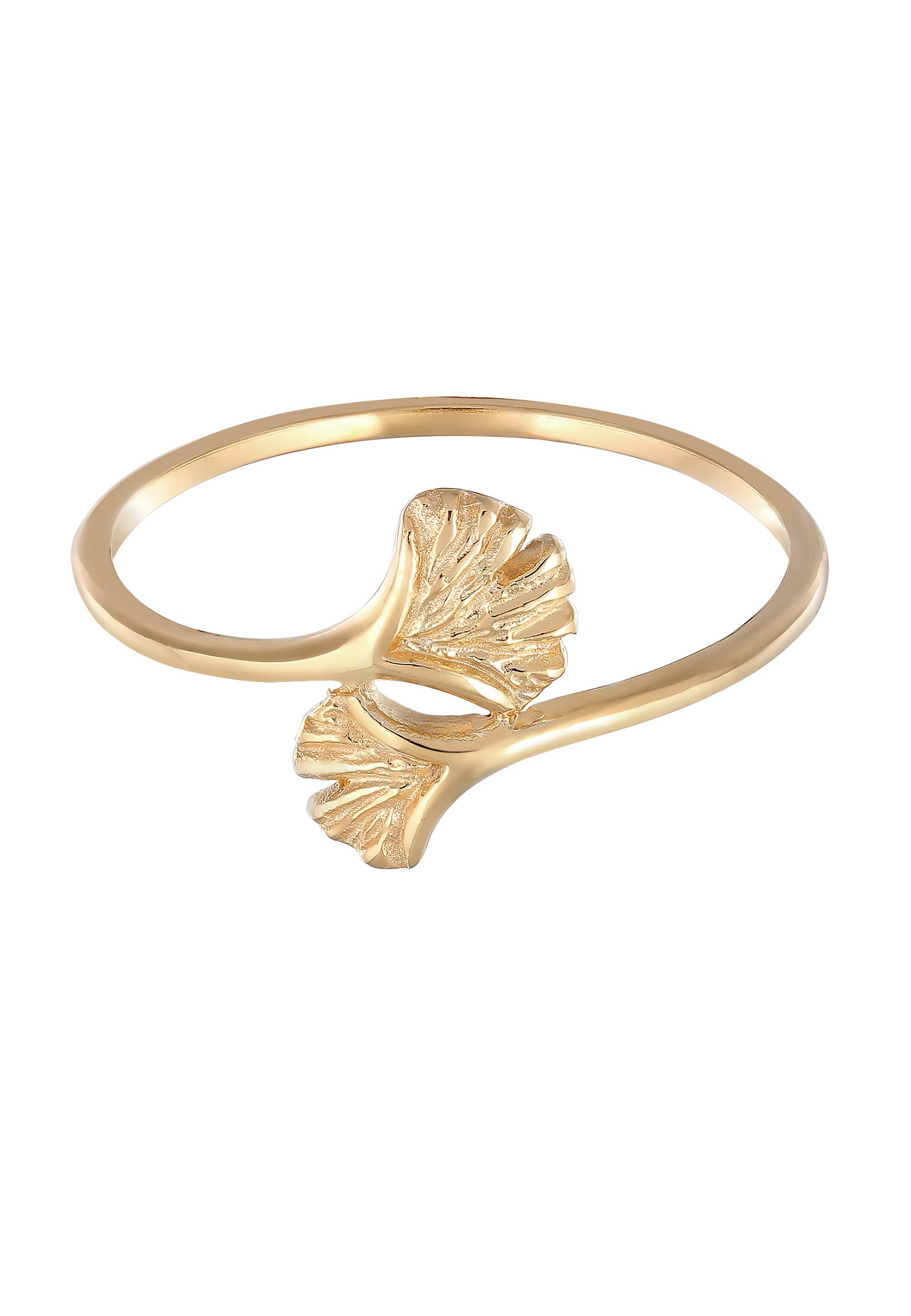 Elli Premium Silberring »Ring Offen Verstellbar Ginkgo Blatt Natur 375 Gelbgold«