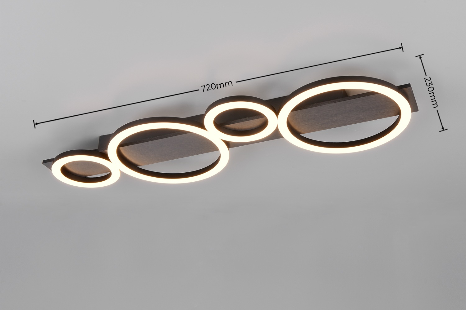 REALITY Leuchten LED Deckenleuchte »LUMOS, Deckenlampe mit LED Ringen, 26,5W 3100 Lumen 3000K warmweiß« LED-Board 1 Stk. Warmweiß als Wandlampe oder Deckenlampe montierbar, B/H/T: 72 x 23 x 5,5 cm