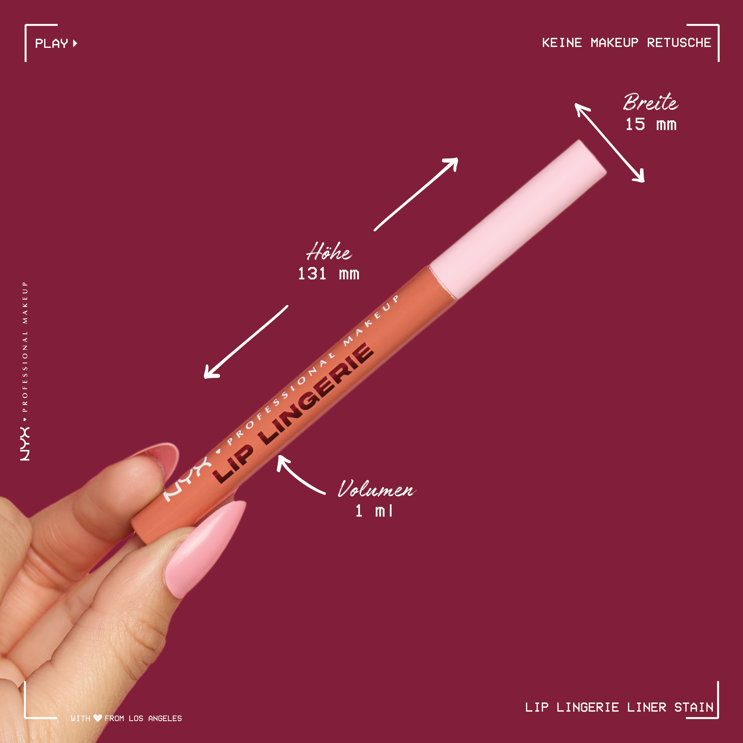 NYX PROFESSIONAL MAKEUP Lippenstift »LIP LINGERIE LIP LINER STAIN« wisch- und wasserfesten Halt, mit präziser Filzkugelspitze