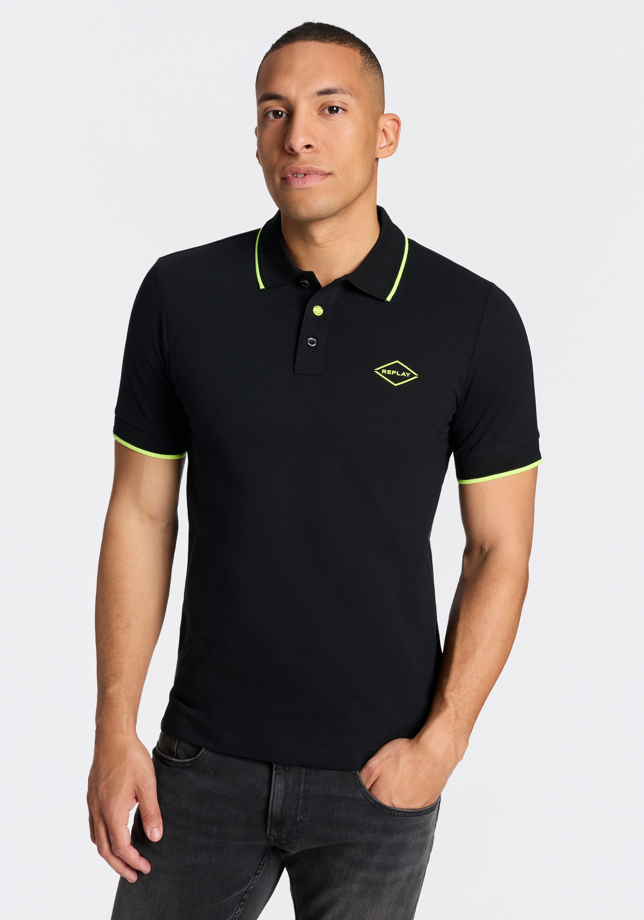 Replay Poloshirt mit Kontrastdetails, Baumwoll-Mix