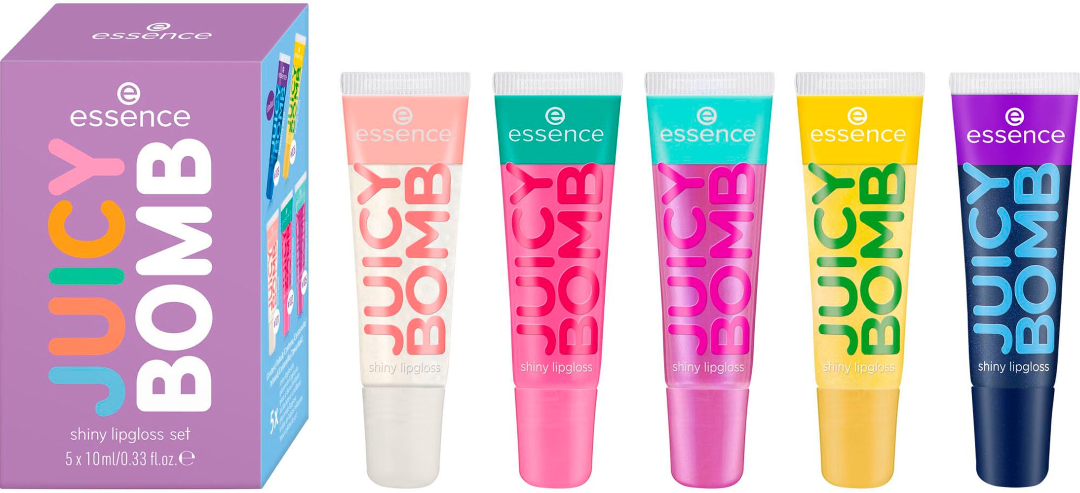 Essence Lipgloss-Set »JUICY BOMB shiny lipgloss set«, (Set, 5 tlg.), mit glänzendem Finish