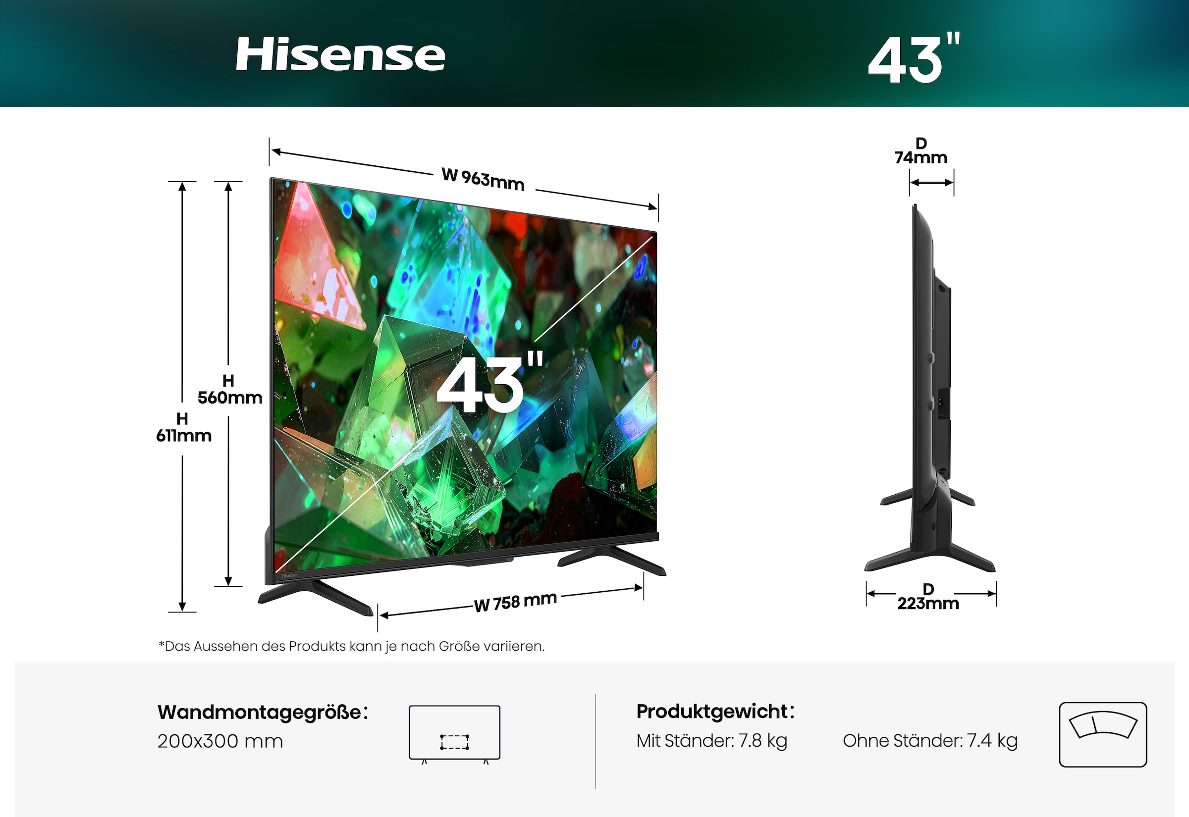 Hisense QLED-Fernseher »43E7S PRO« 108 cm/43 ″ Smart-TV