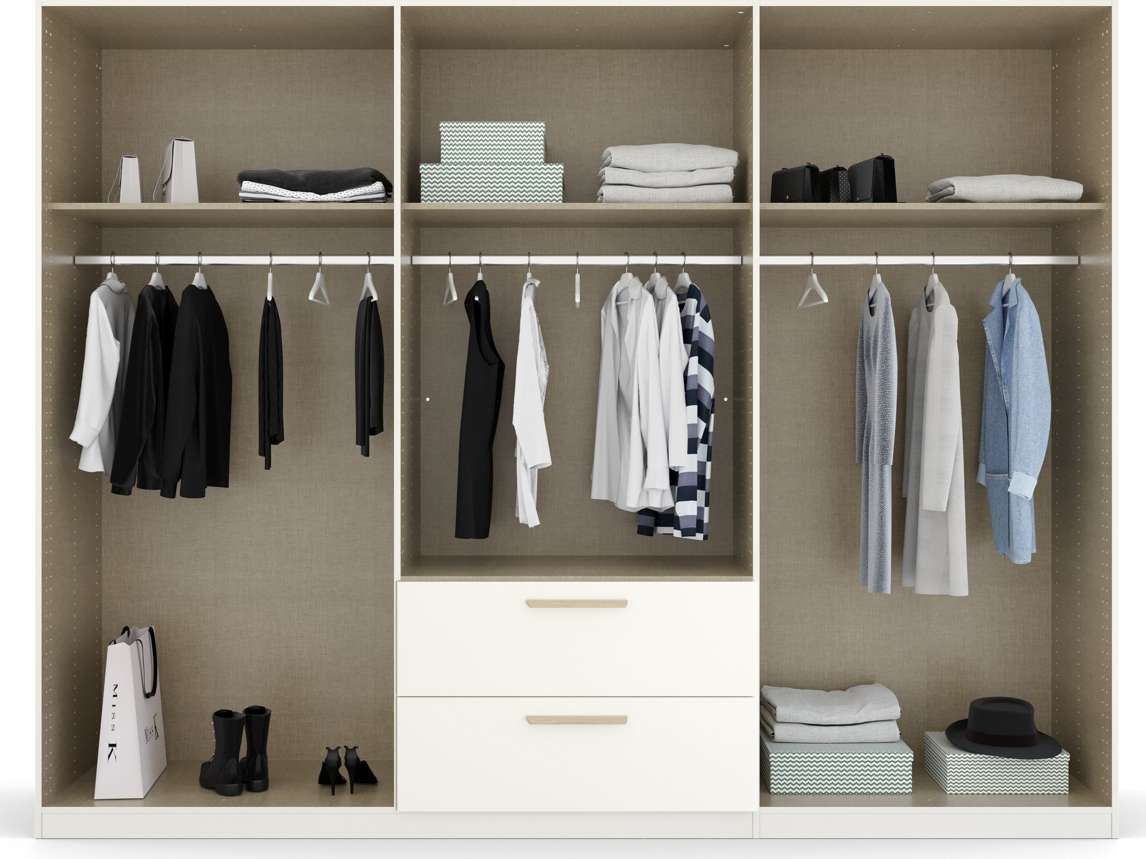 rauch Kleiderschrank »Skandi by Quadra Spin Schlafzimmerschrank«, im Landhaus-Stil mit Massivholzgriffen, mit Schubladen und Spiegel