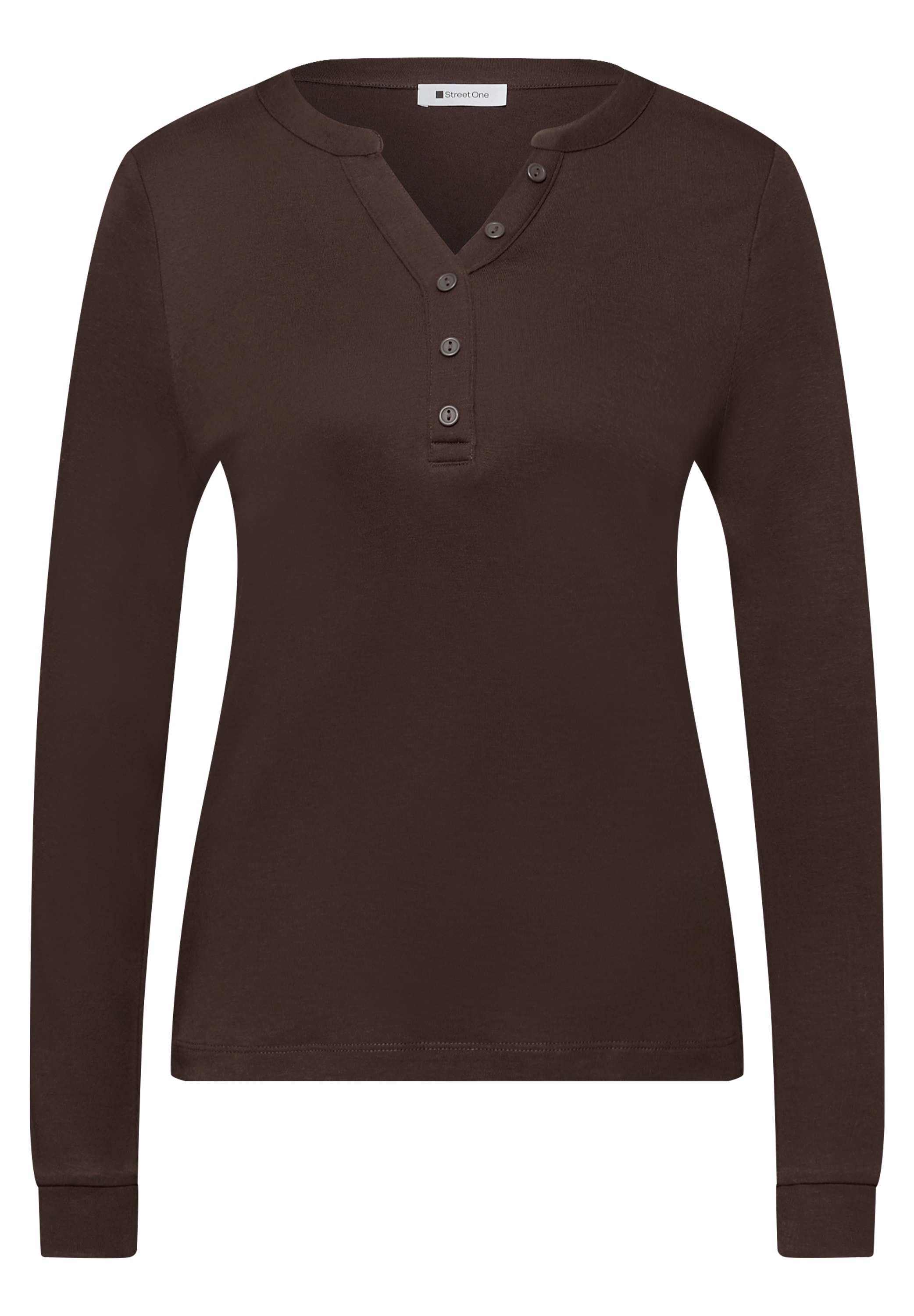 STREET ONE Langarmshirt mit dekorativem Split Neck und Knopfleiste