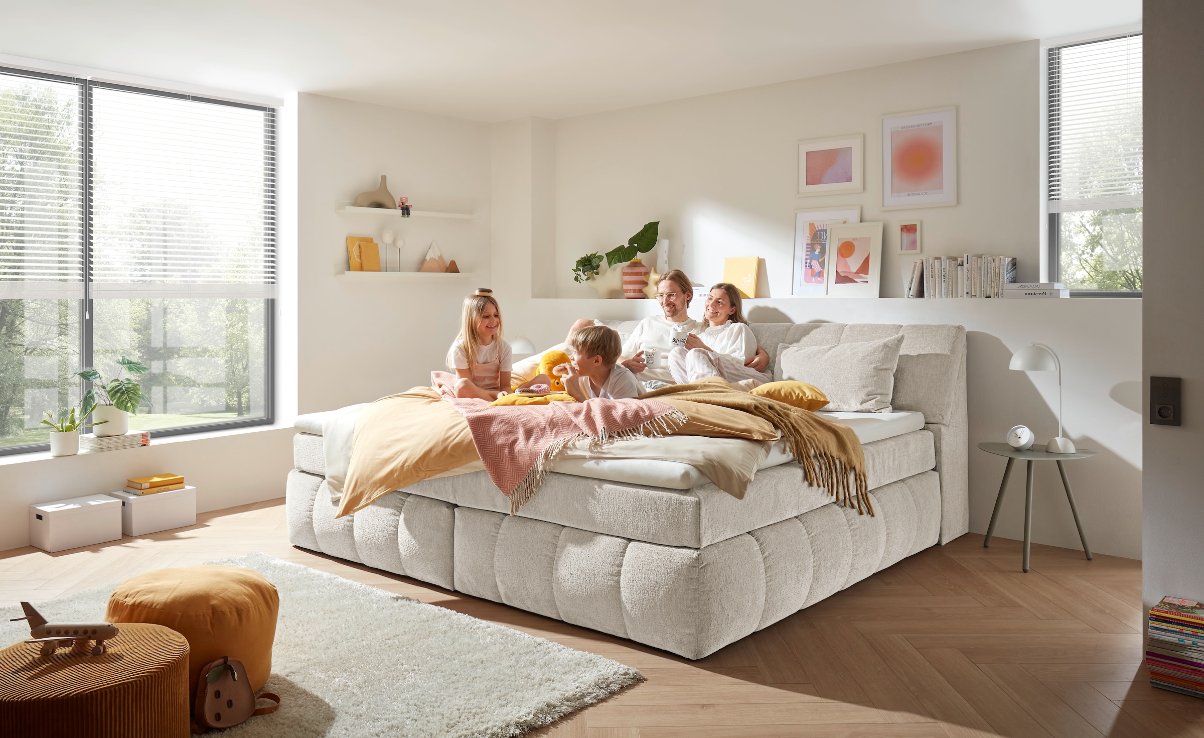 ED EXCITING DESIGN Boxspringbett »Elkford, Familienbett in der Größe 240x200cm« inkl. Stauraum im Kopfteil