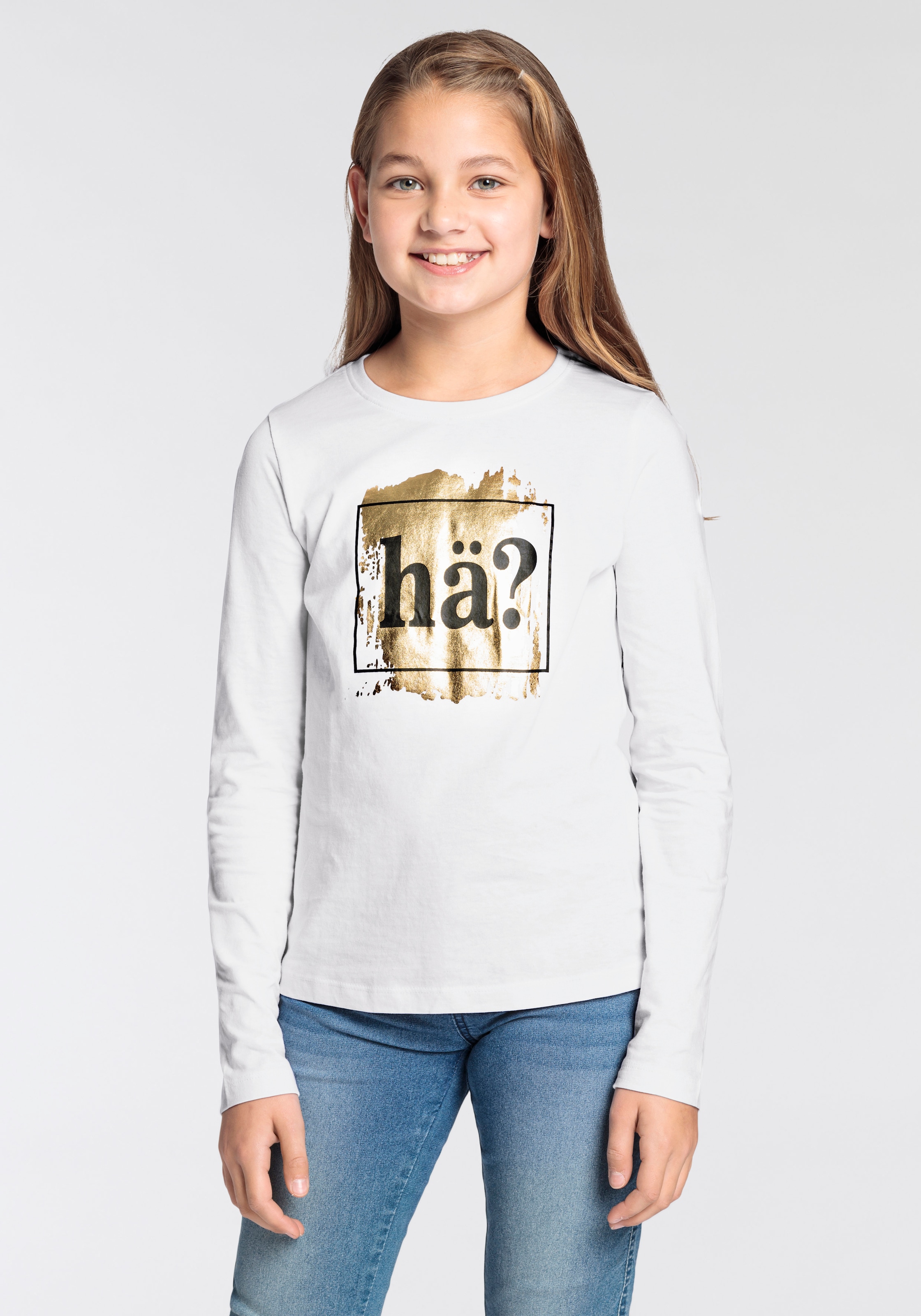 KIDSWORLD Langarmshirt »Sprücheshirt«, Langarm, taillierter Schnitt, mit stylischem Druck