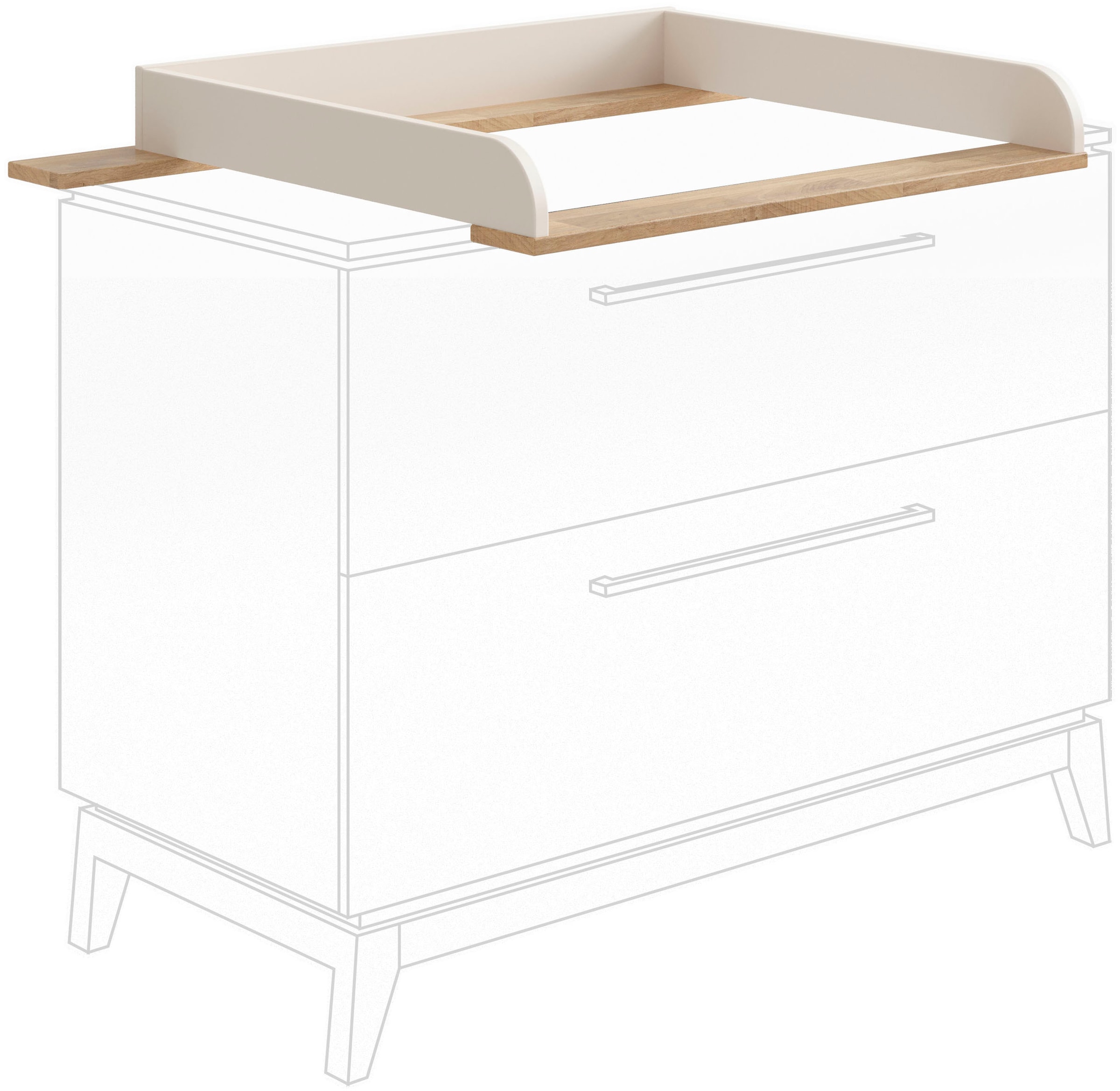 PAIDI Wickelaufsatz »STIENE in Beige oder Grau, zur Erweiterung der Kommode« B/H/T ca. 123/12/80cm,  Wickelauflage mit Eiche Massivholz und gerundeten Kanten