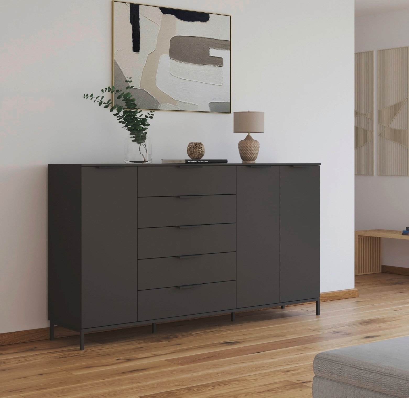 rauch Kombikommode »Kommode Türkommode Sideboard Kombikommode FLIPP« Breite 200 cm mit 4 Einlegeböden,  3-türig mit  5 Schubladen und Soft-Close-Funktion