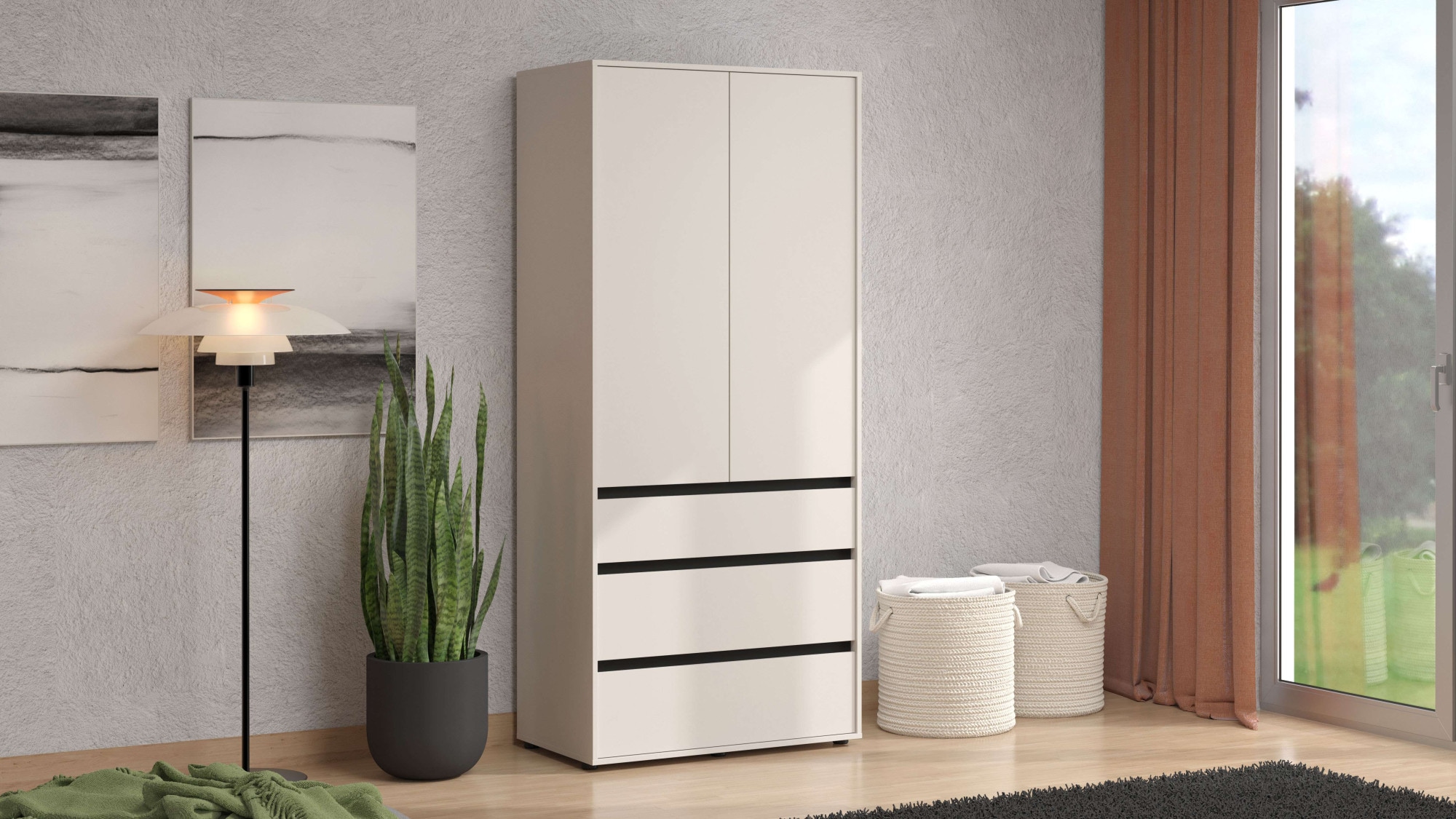 Home affaire Kleiderschrank »Corbet Schlafzimmerschrank, Drehtürenschrank,  Wäscheschrank« 93 cm breit, 3x Schubladen, Kleiderstange, ABS schutzkanten